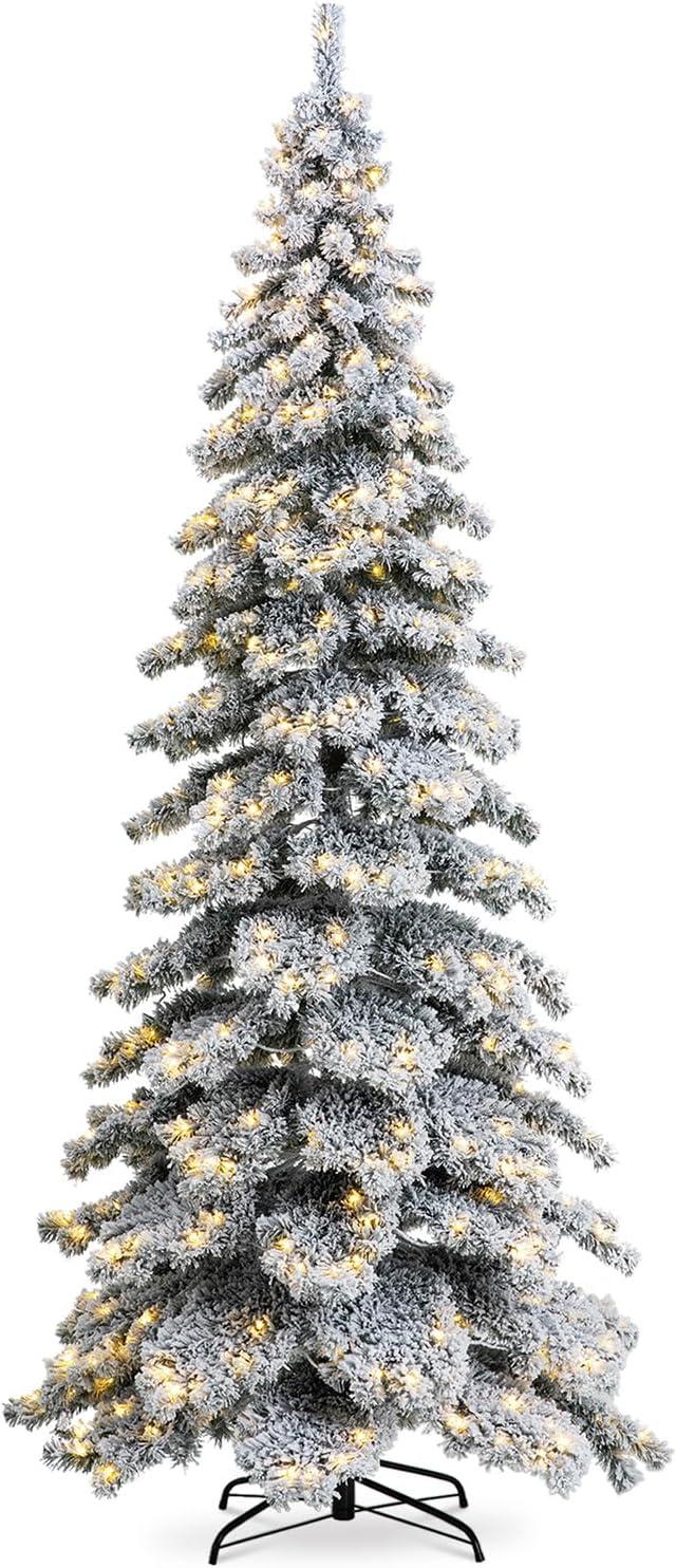 7.5ft Flocked Spruce Christmas Tree with Warm White LED Lights