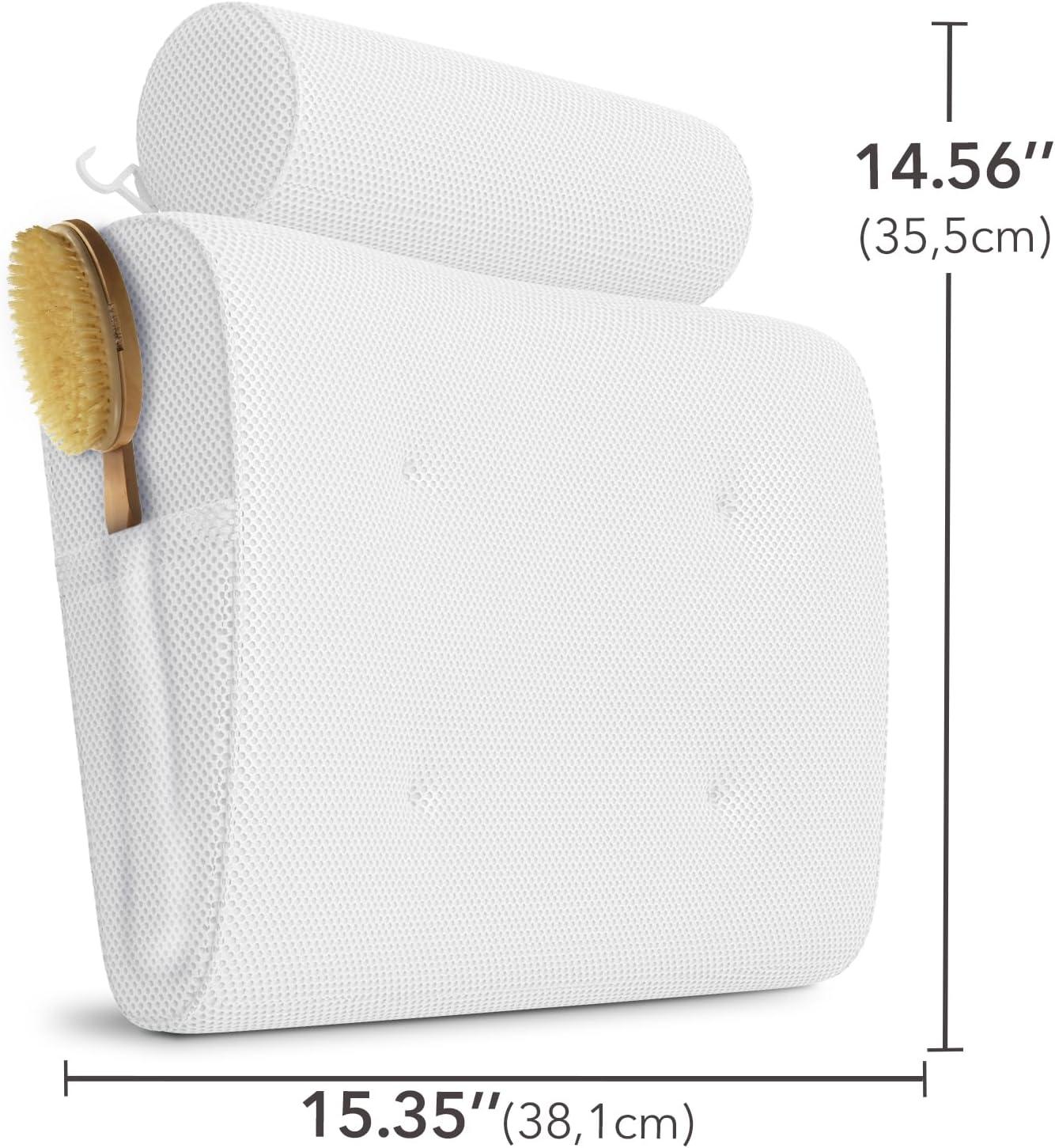White Mesh Ergonomic Bath Pillow with Suction Cups