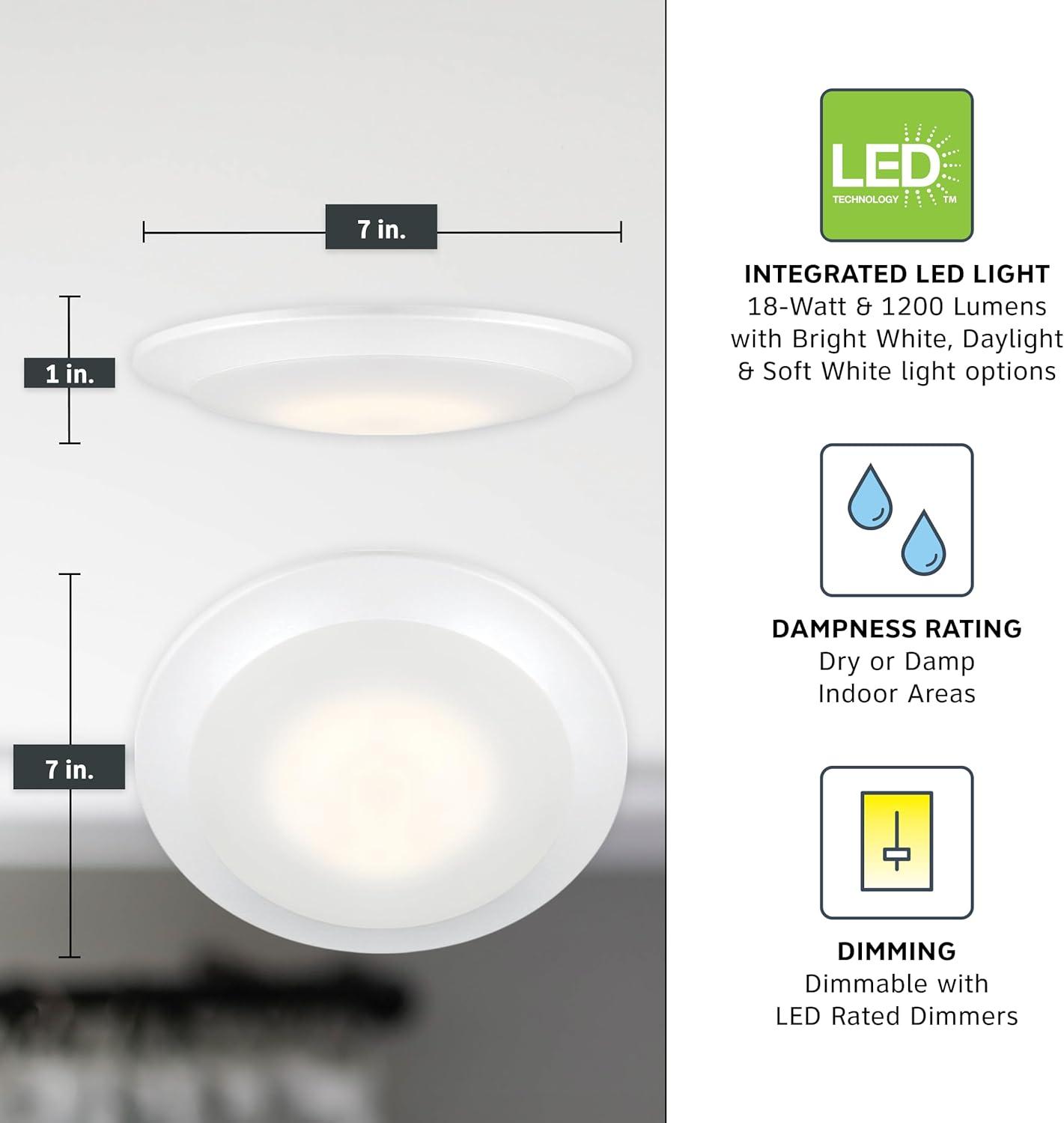 Designers Fountain LED Recessed Ceiling Lights 6 Pack, 7 inch CCT Disk Light Fixtures, Dimmable, 1000 Lumens, 3000K /4000K, White Trim, RC7WHWH8102C-6