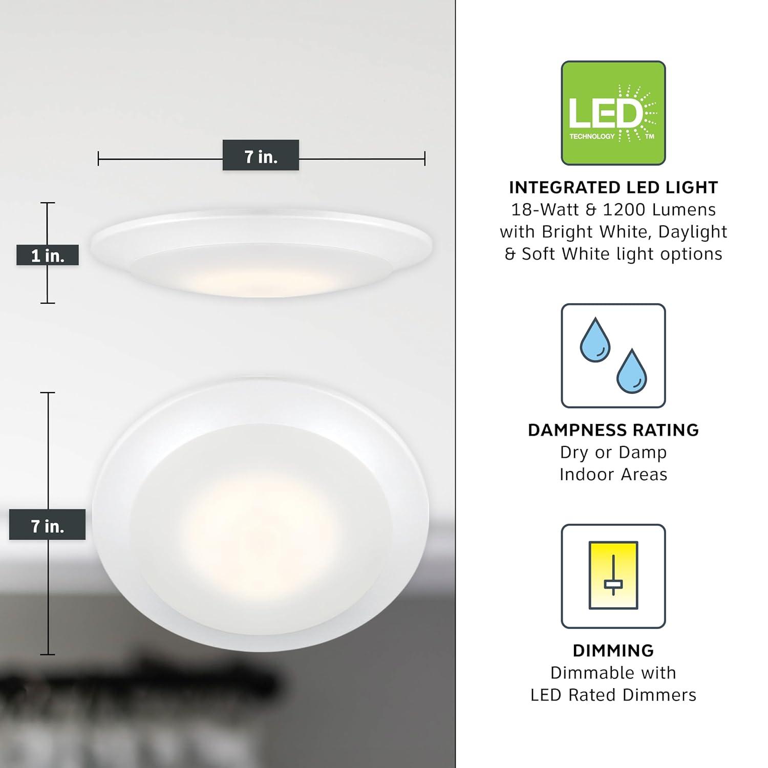 Designers Fountain LED Recessed Ceiling Lights 6 Pack, 7 inch CCT Disk Light Fixtures, Dimmable, 1000 Lumens, 3000K /4000K, White Trim, RC7WHWH8102C-6