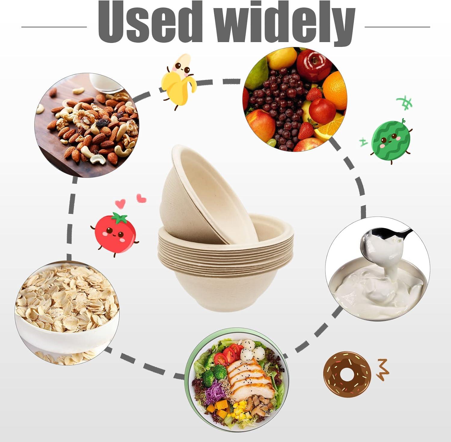 100 Pack 8oz Compostable Paper Bowls,Heavy-Duty Disposable Natural Bagasse Bowls,Biodegradable Soup Bowls,Eco-Friendly,Heat Resistant,for Ice Cream,Salad,Soup,Snack,Dessert,Pasta,Hot or Cold Use