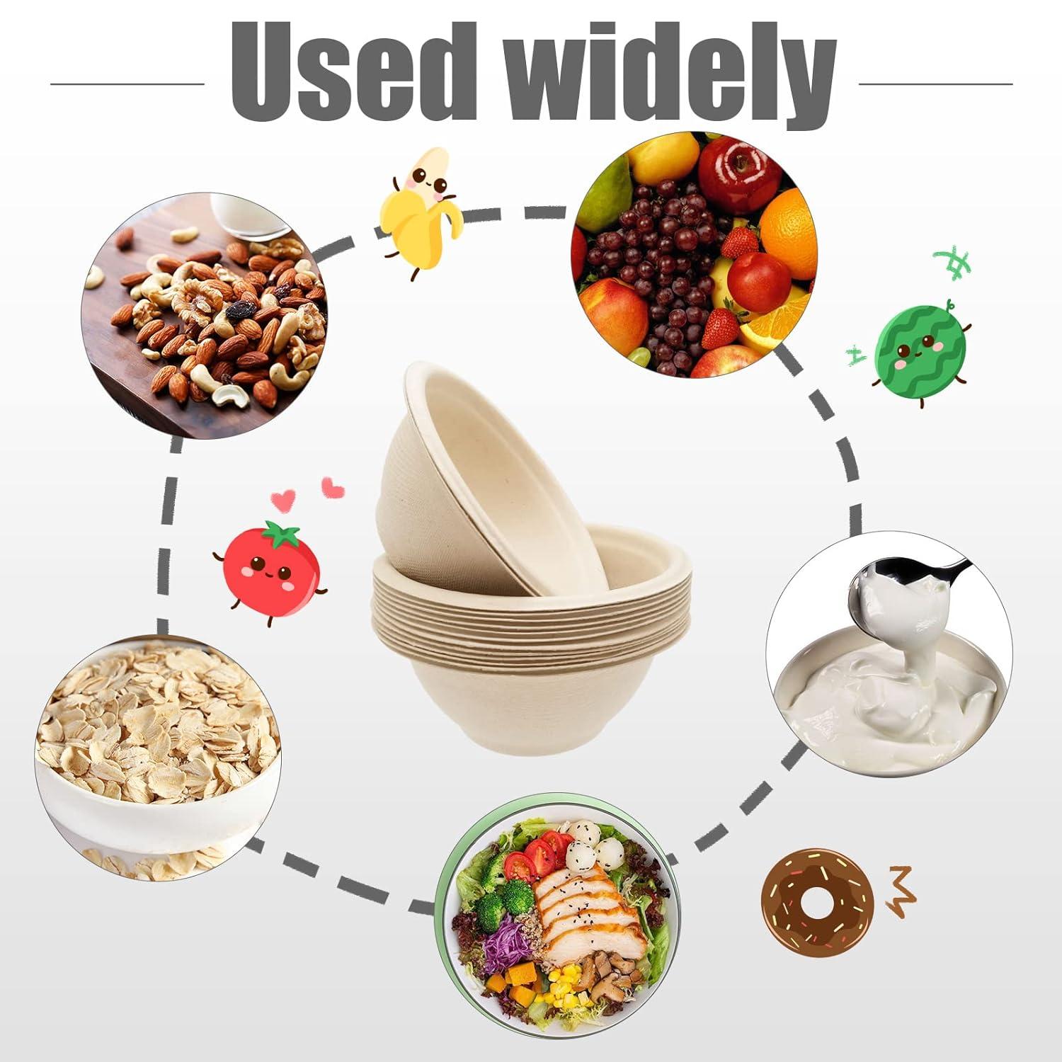 100 Pack 8oz Compostable Paper Bowls,Heavy-Duty Disposable Natural Bagasse Bowls,Biodegradable Soup Bowls,Eco-Friendly,Heat Resistant,for Ice Cream,Salad,Soup,Snack,Dessert,Pasta,Hot or Cold Use