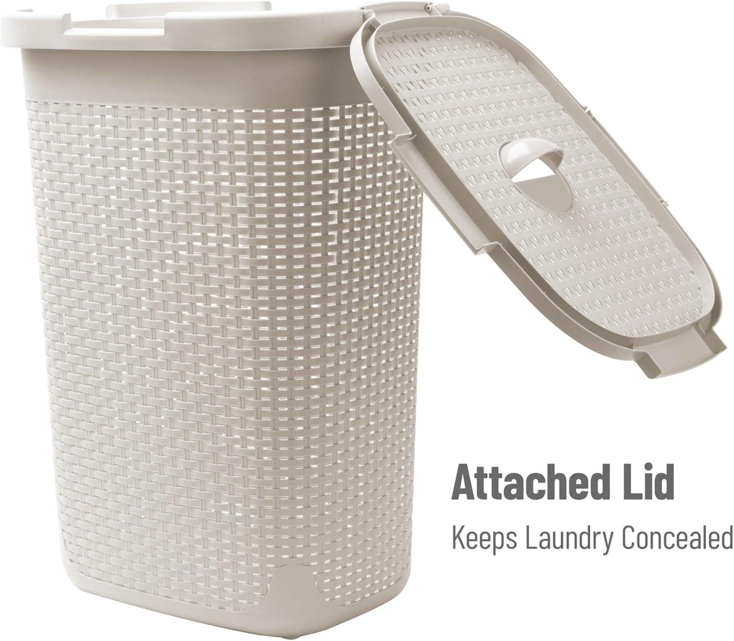 Mind Reader Mind Reader 60L Slim Laundry Hamper, Clothes Basket, Lid, Wicker Style, Plastic