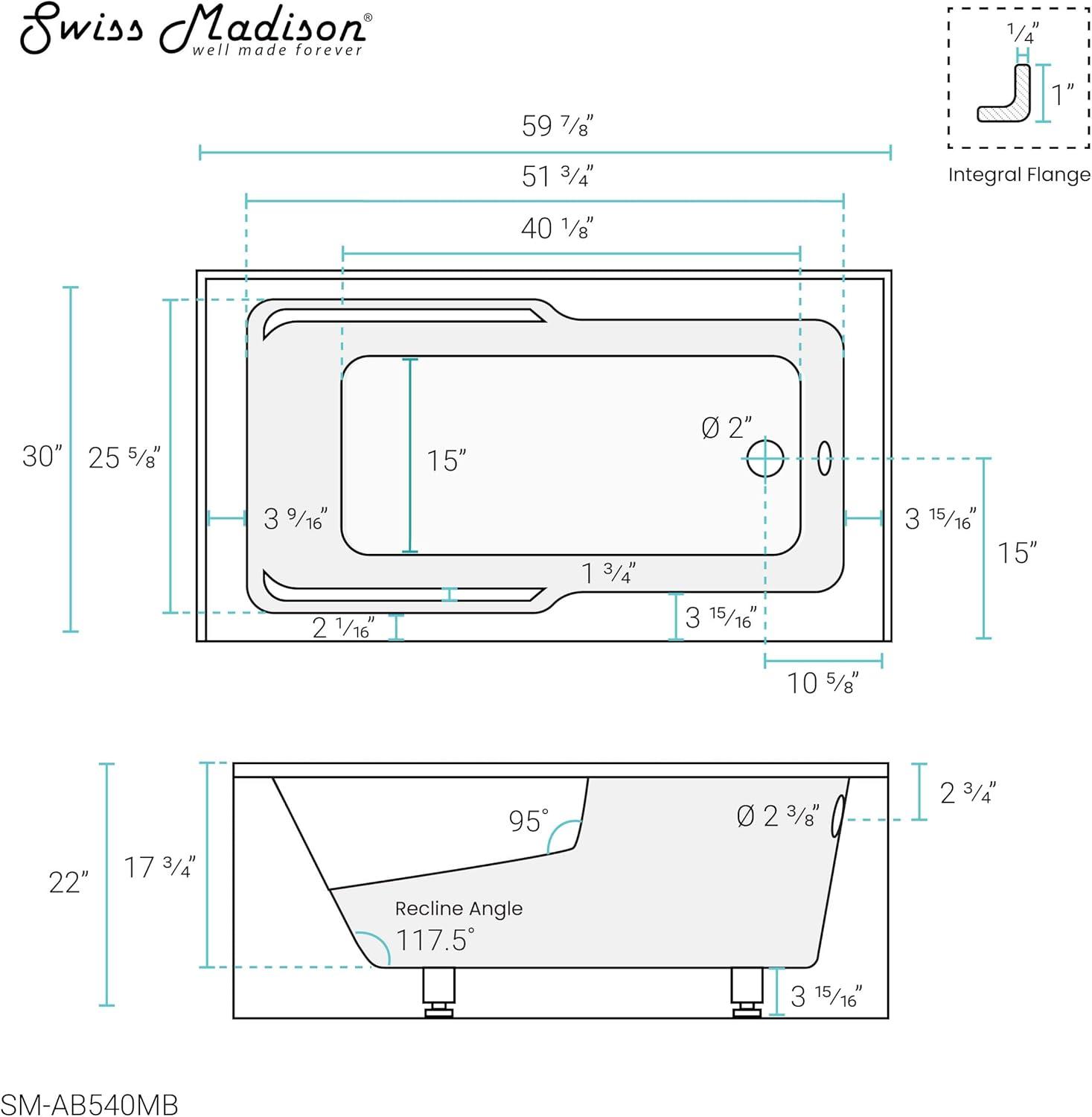 Voltaire 60" x 30" Alcove Bathtub with Apron