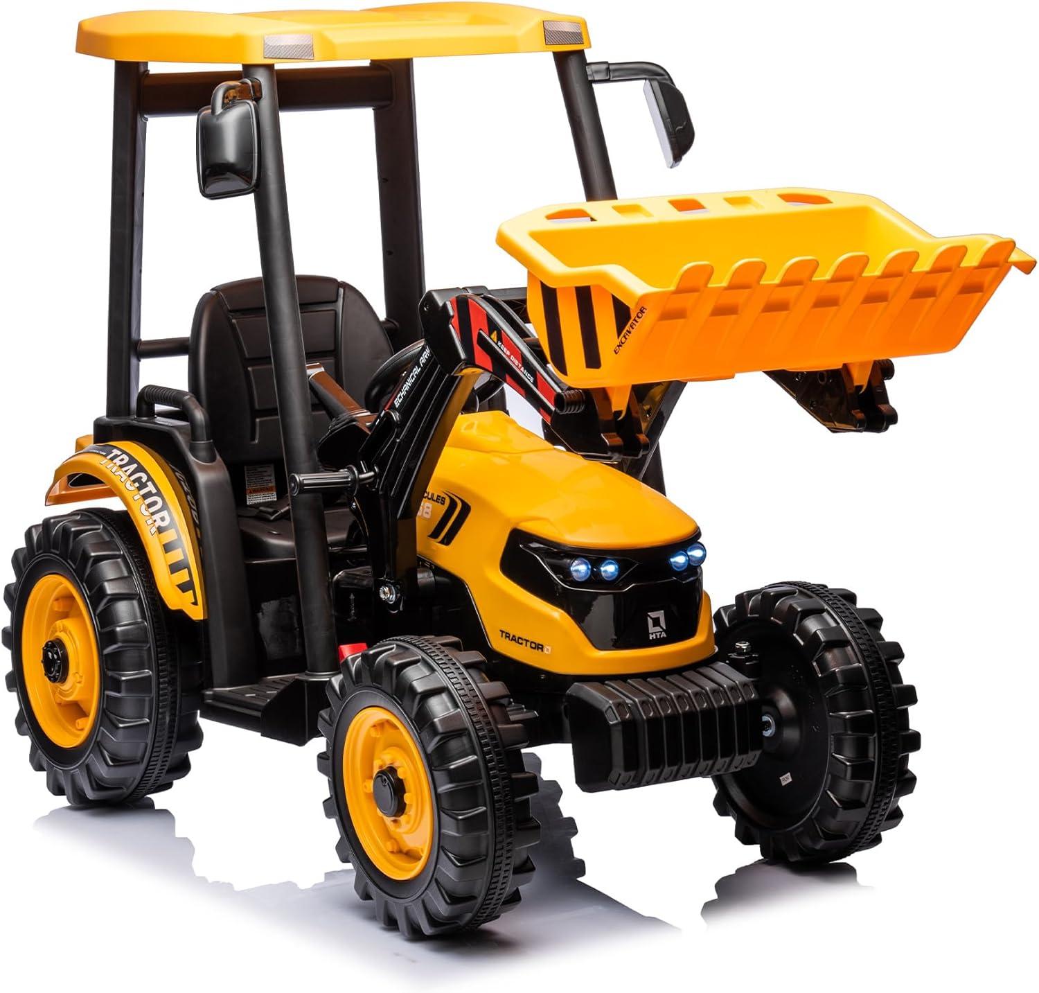 24V Yellow Kids Ride-On Tractor with Front Loader