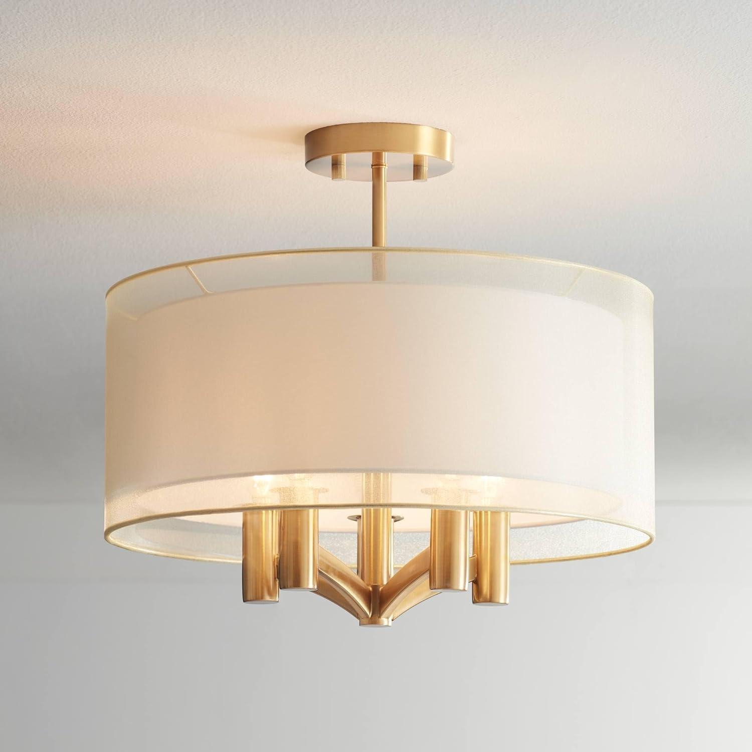 Possini Euro Design Caliari Modern Ceiling Light Semi Flush Mount Fixture 18" Wide Warm Brass Double Drum Shade for Bedroom Kitchen Hallway Bathroom