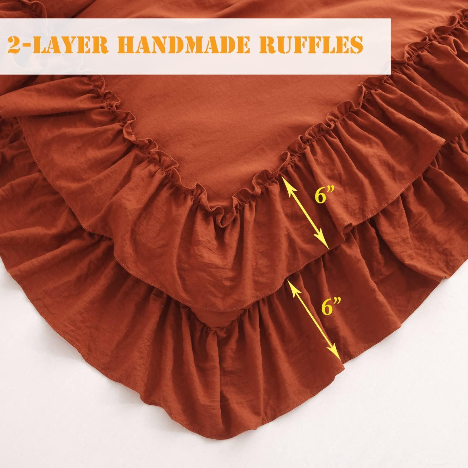 Burnt Orange Microfiber Queen Ruffle Comforter Set