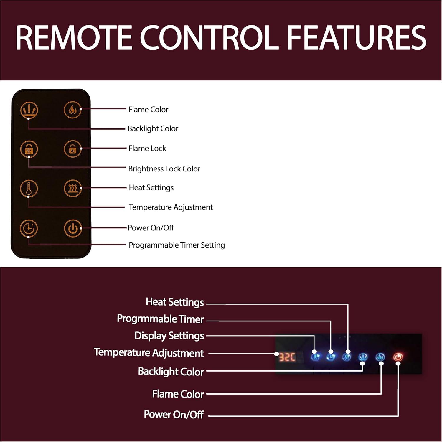 Cambridge Cambridge Wall Mount Electric Fireplace Heater with Remote Control for Indoor Use in Living Room, Bedroom, Home Office