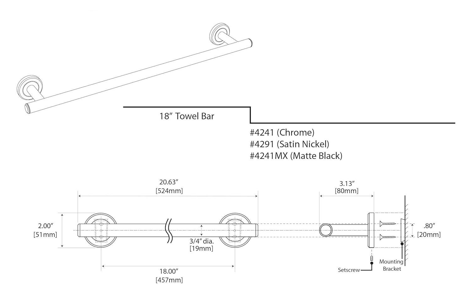 Gatco Gatco Latitude II Wall Mounted Towel Bar | Modern Bathroom Towel Holder in Chrome, Satin Nickel, Matte Black, or Brushed Brass 4241MX