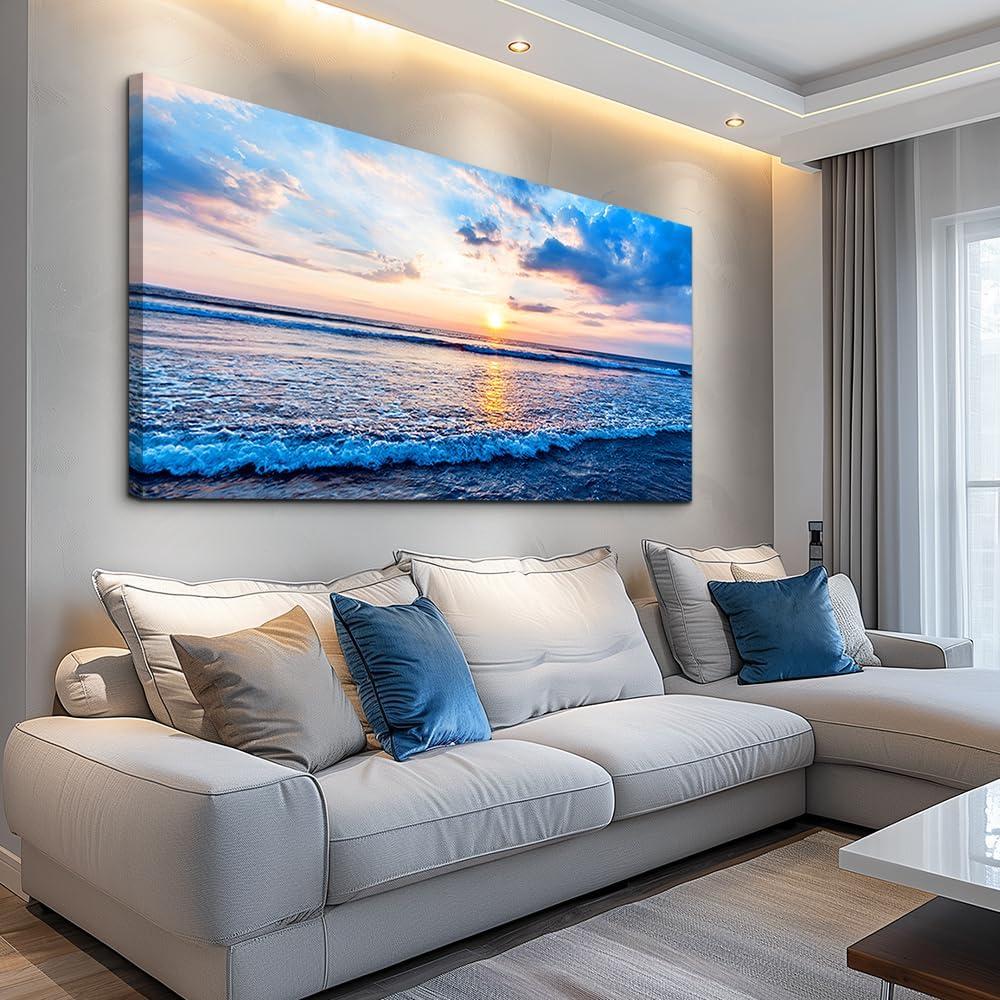 Creowell Wall Art Moon Sea blue Ocean Landscape Paintings Bedroom Canvas Art Print wall art for living room Paintings for Wall Decor and Home Decor -20x16 Inch