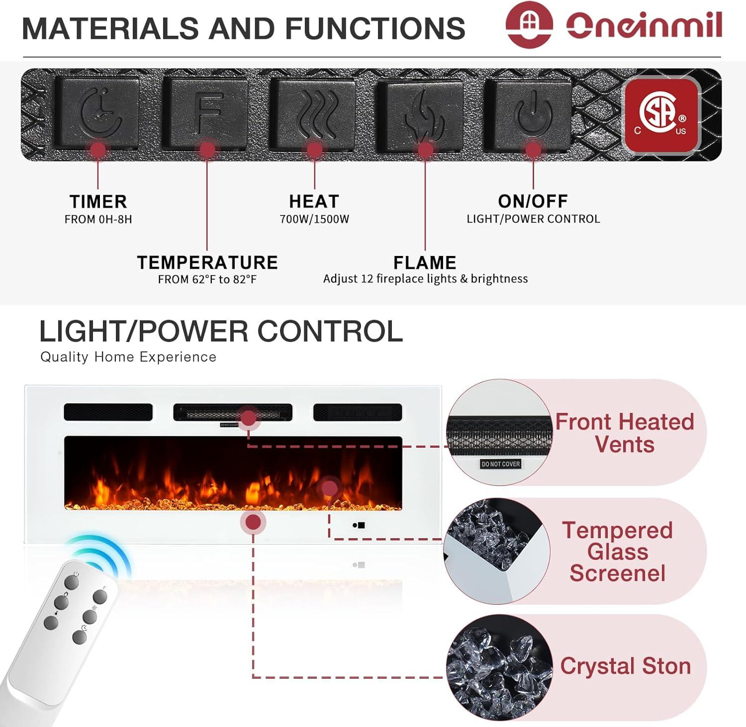 AOXUN Fireplace TV Stand with 36" Electric Fireplace, 80" 2 Tier TV Console Stand for TVs Up to 90", Black