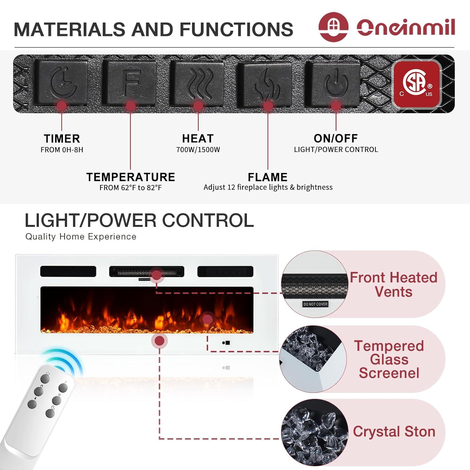 AOXUN Fireplace TV Stand with 36" Electric Fireplace, 80" 2 Tier TV Console Stand for TVs Up to 90", Black