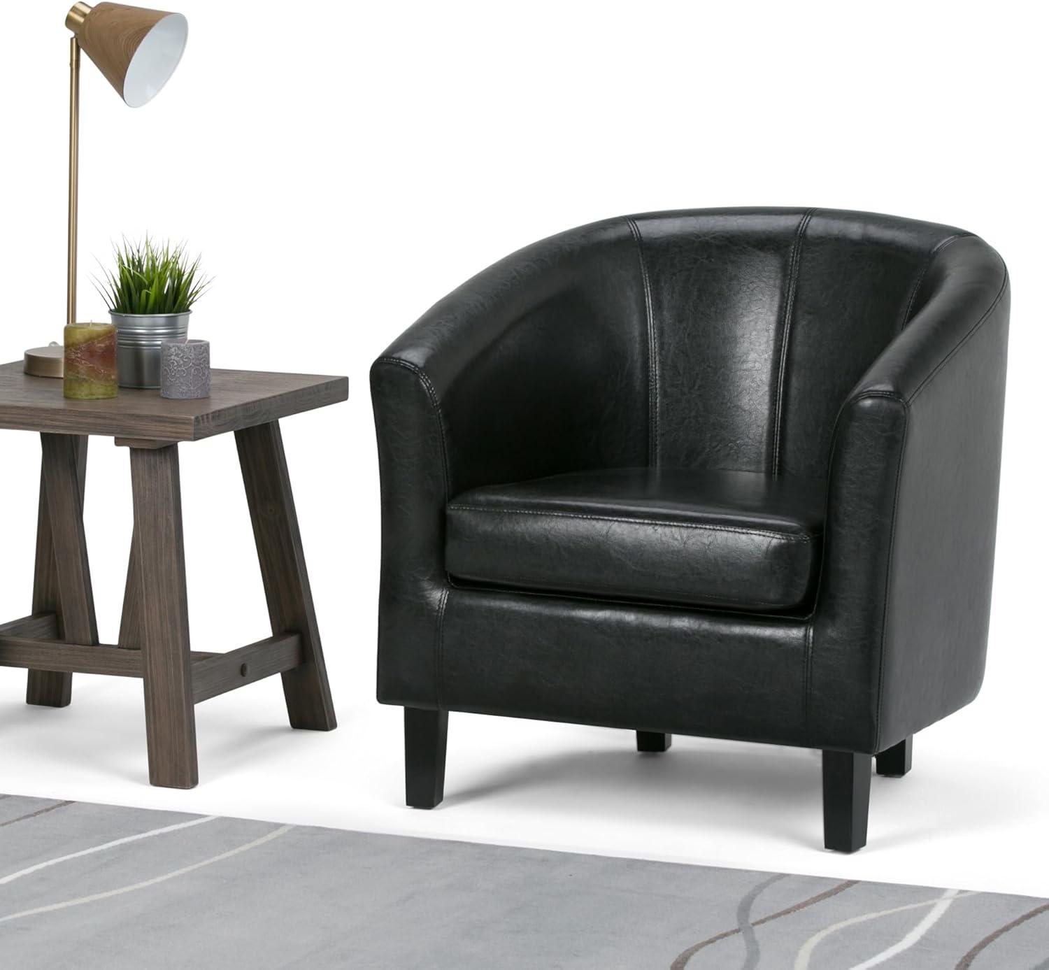 Simpli Home Austin 30"W Upholstered Vegan Faux Leather Contemporary Tub Accent Chair with High Arms and Deep Seat