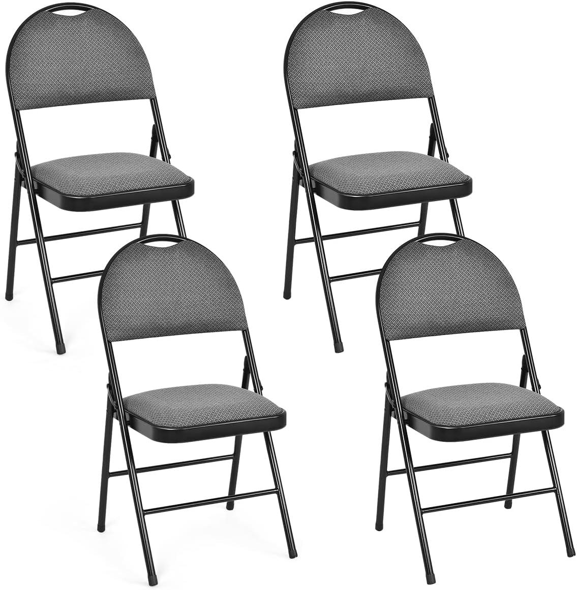 4-Pack Folding Chairs, Fabric Dining Chair Set with Metal Frame, Padded Seat and Back, Non-Slip Foot Pads, Foldable Event Chairs, Party Chair Set for Home Office, Guest Room, Conference Room