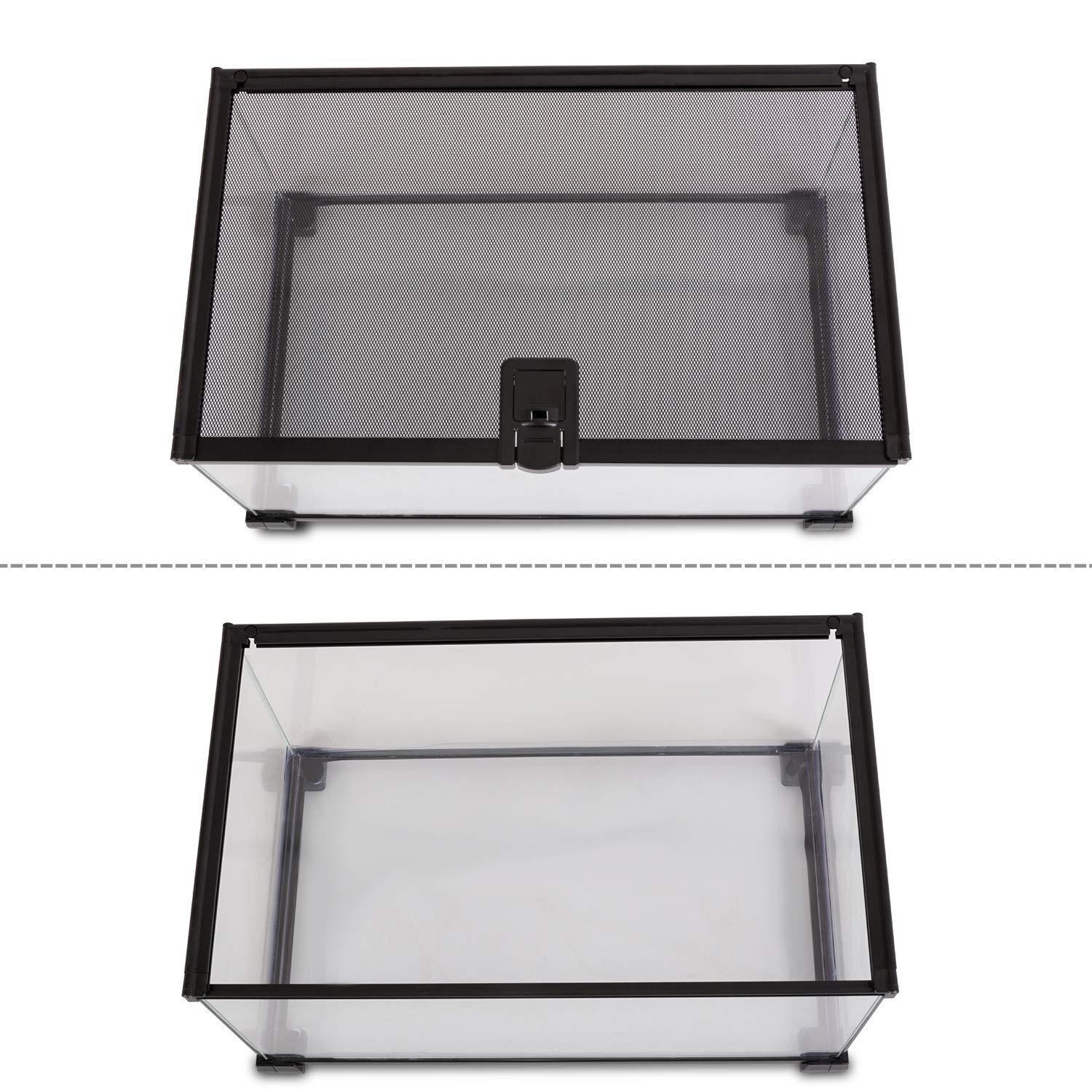 REPTI ZOO 10 Gallon Reptile Tank Glass Natural Cages Terrarium 20" x 12" x 10" Sliding Screen Top for Reptile Hamster Hedgehog Small Animals