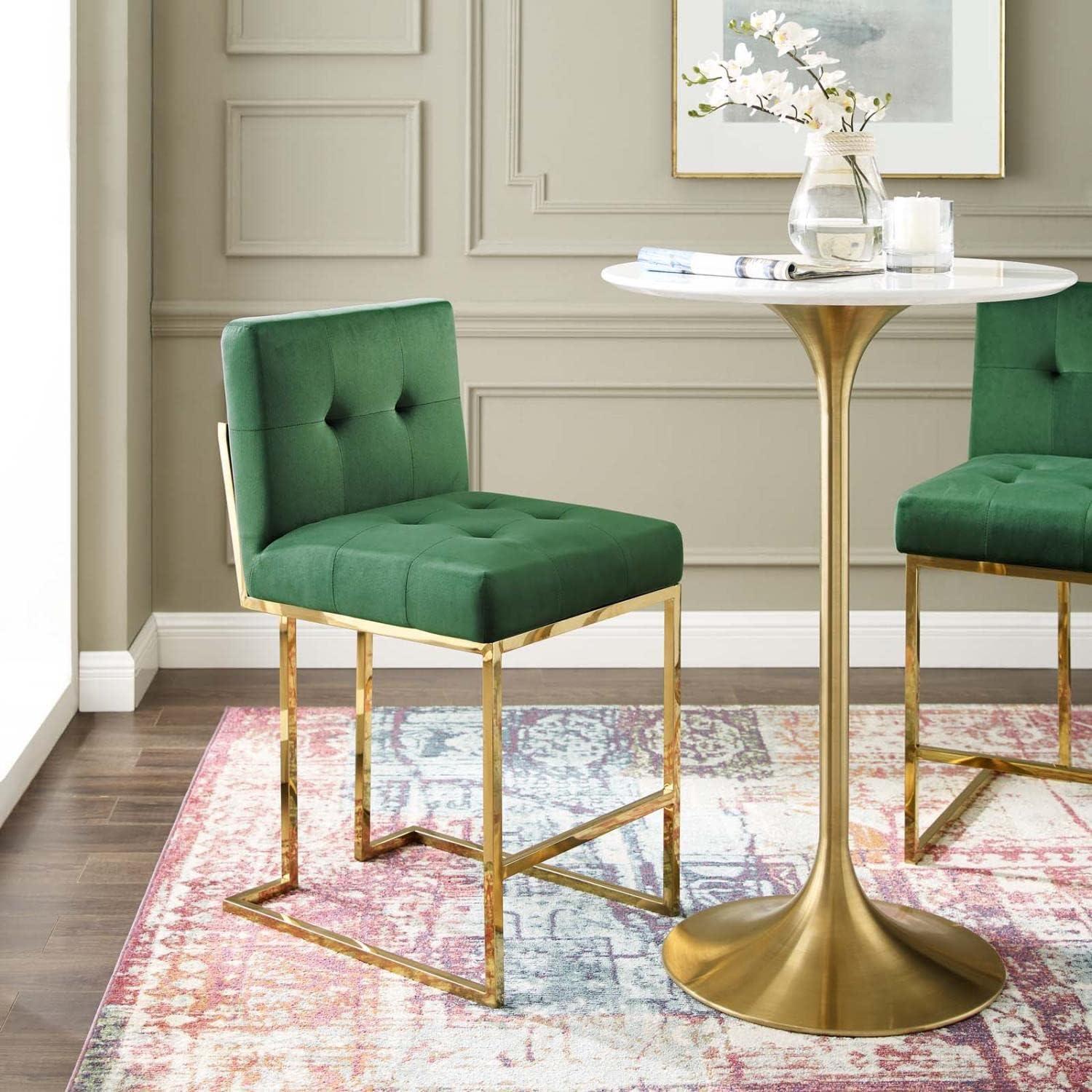 Emerald Velvet Luxe Gold-Finished Metal Counter Stool