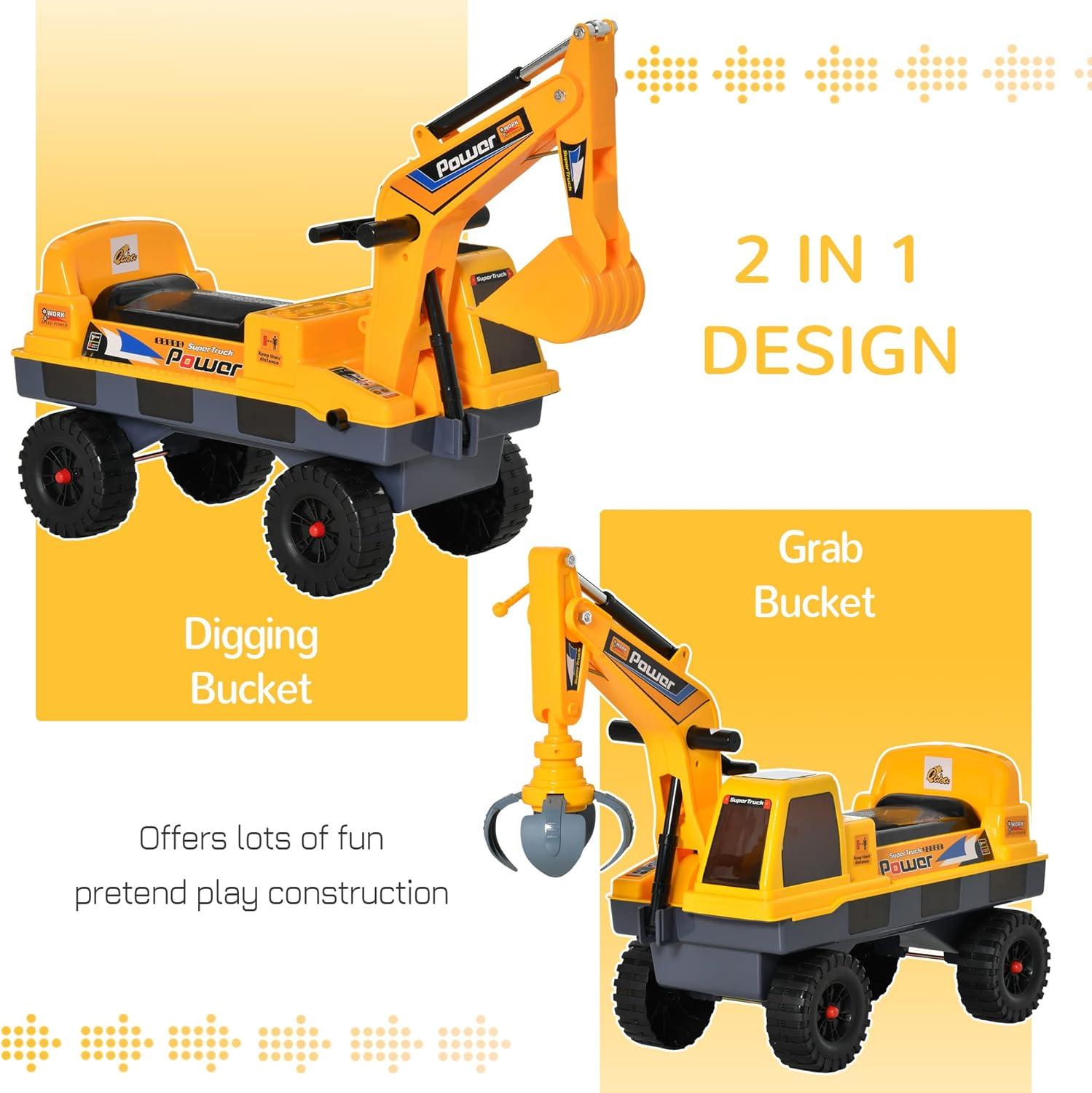 Aosom Kids Ride on Tractor with Storage, Excavator Scooter Gift for Kids