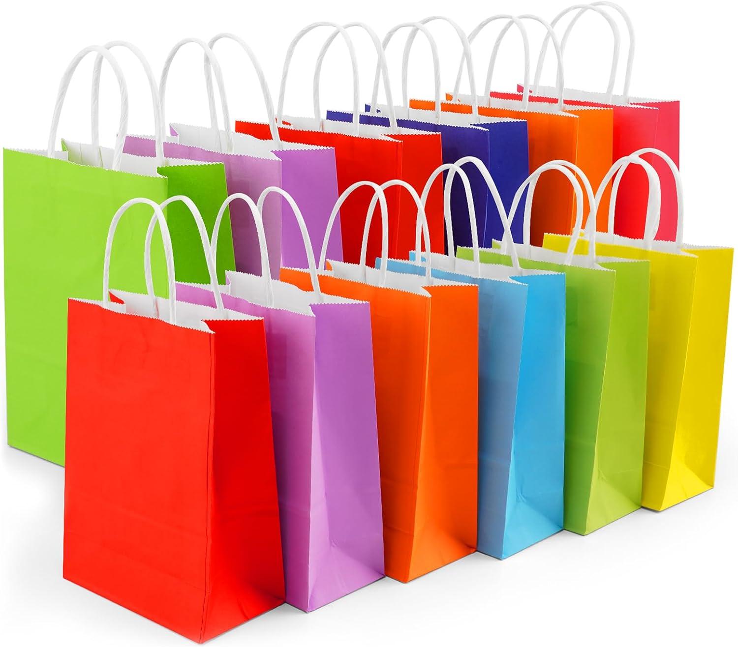 BagDream 24 Pack Rainbow Gift Bags with Handles, 6 Colors Small Party Favor Bag Goodie Bags for Kids Birthday, Party Favors, Birthdays & Celebrations, 5.25x3.75x8"