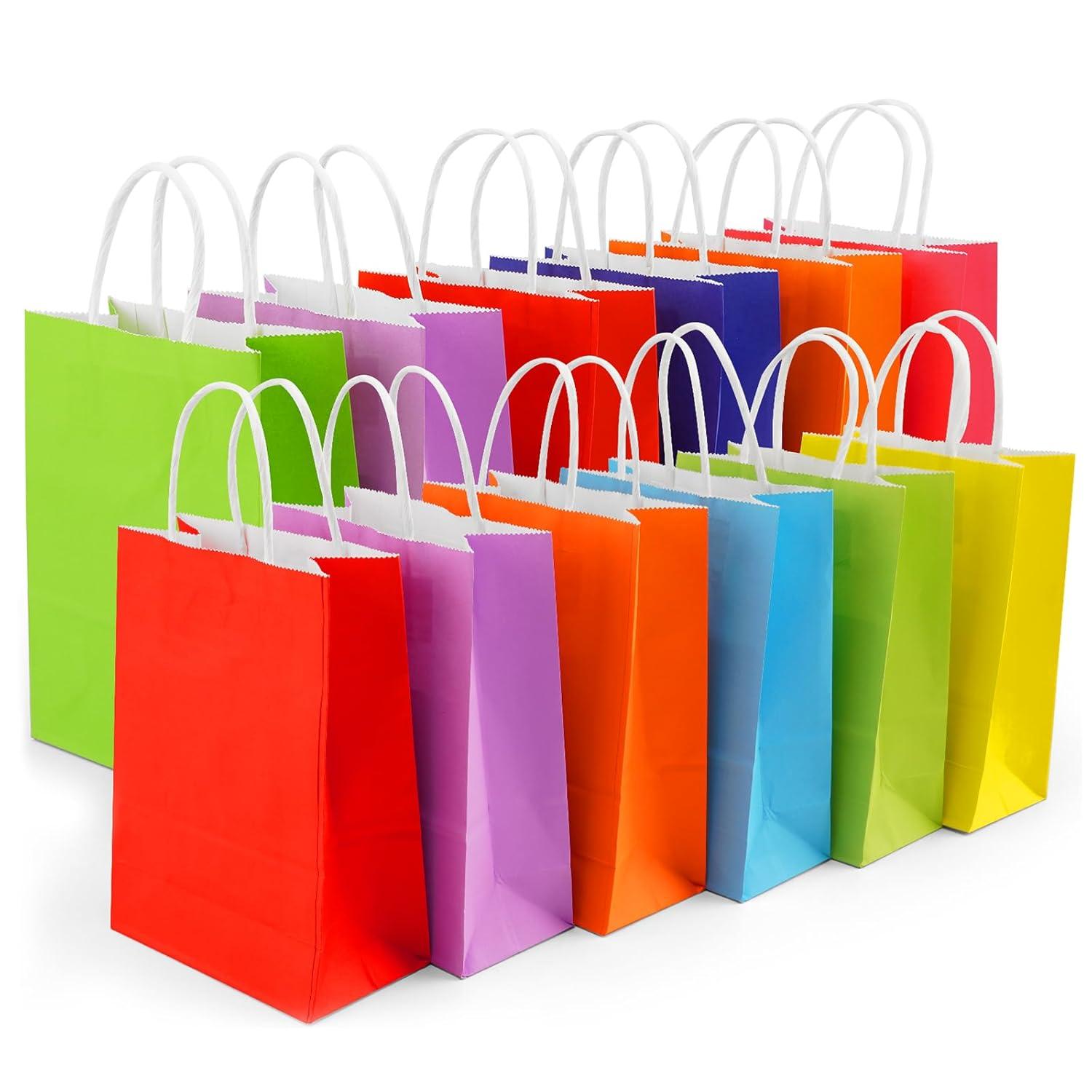 BagDream 24 Pack Rainbow Gift Bags with Handles, 6 Colors Small Party Favor Bag Goodie Bags for Kids Birthday, Party Favors, Birthdays & Celebrations, 5.25x3.75x8"