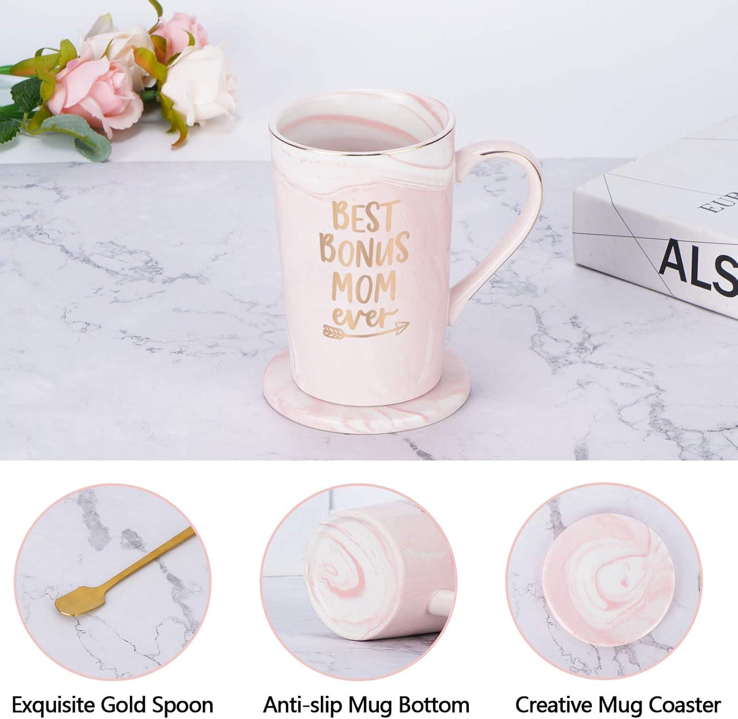 Best Bonus Mom Ever Pink Ceramic Coffee Mug Gift Set