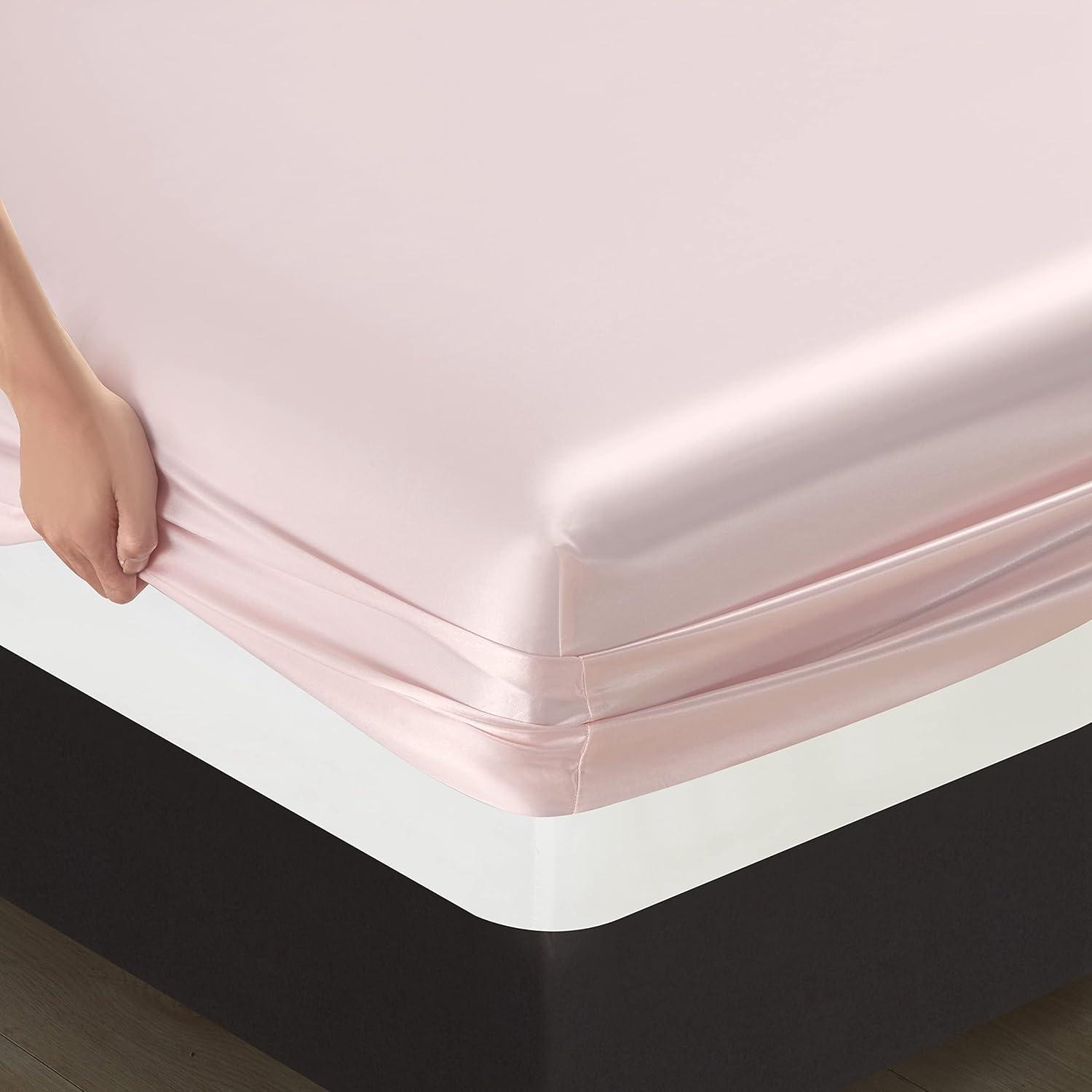 Blush Pink Satin King Sheet Set with Deep Pockets