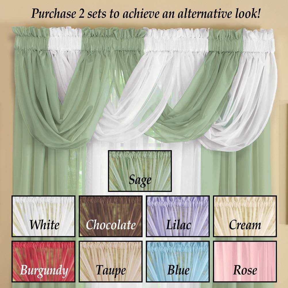 Collections Etc Scoop Two-Piece Rod Pocket Solid-Colored Sheer Valances for Windows, Decorative Accent and Added Privacy for Any Room in Home, Cream