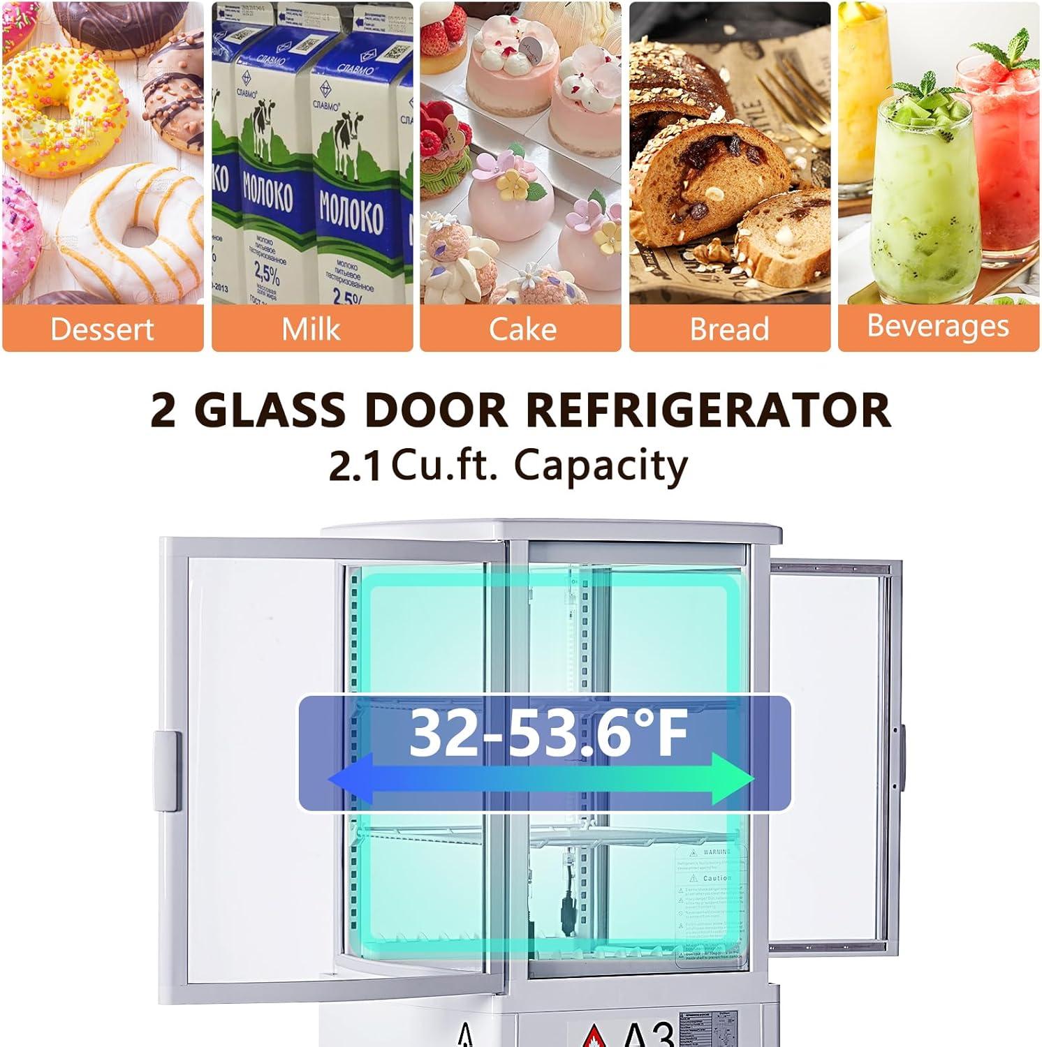 White Double Glass Door Countertop Display Refrigerator with LED Lighting