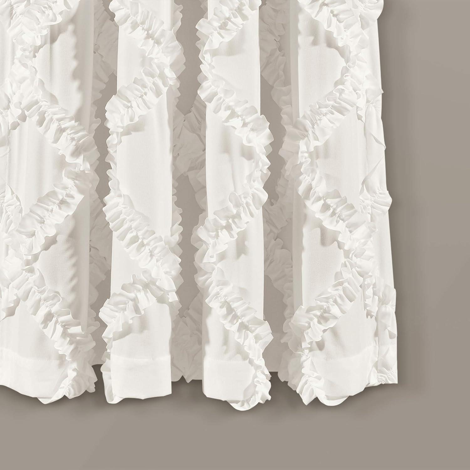 Ruffle Diamond Polyester Semi Sheer Curtain Pair