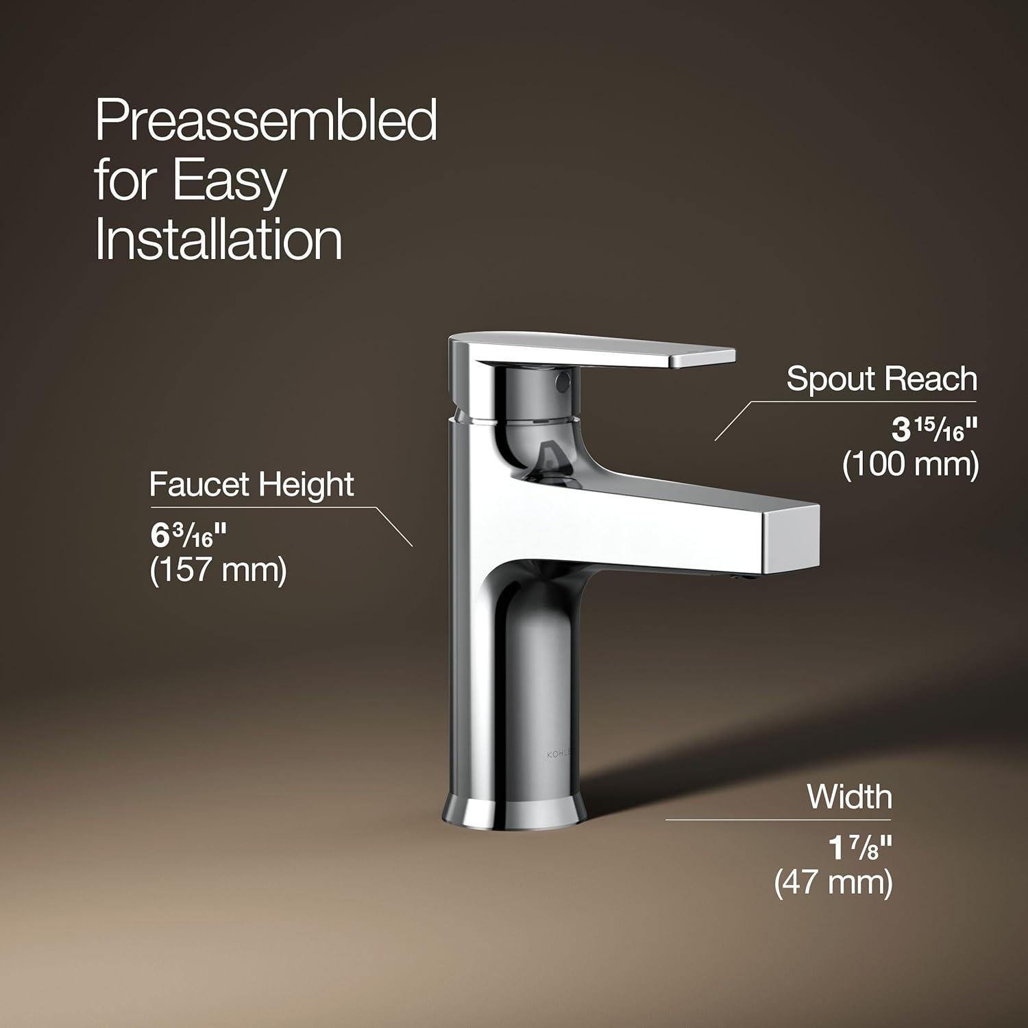 Kohler Taut Single-Handle Bathroom Faucet with Pop-Up Drain Assembly, One Hole Bathroom Sink Faucet, 1.2 gpm