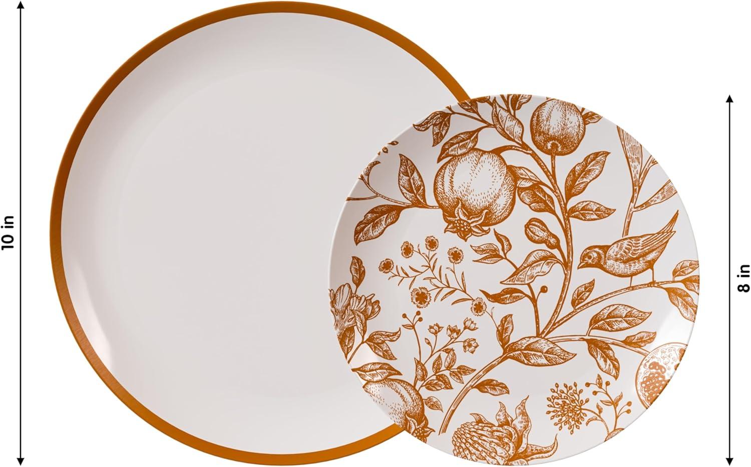Trendables Plastic Disposable Plate Set 40 x 8" and 40 x 10" Brown and White Thanksgiving Plate with Pomegranate Design