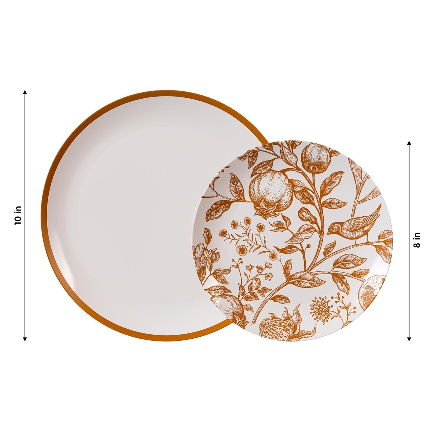 Trendables Plastic Disposable Plate Set 40 x 8" and 40 x 10" Brown and White Thanksgiving Plate with Pomegranate Design
