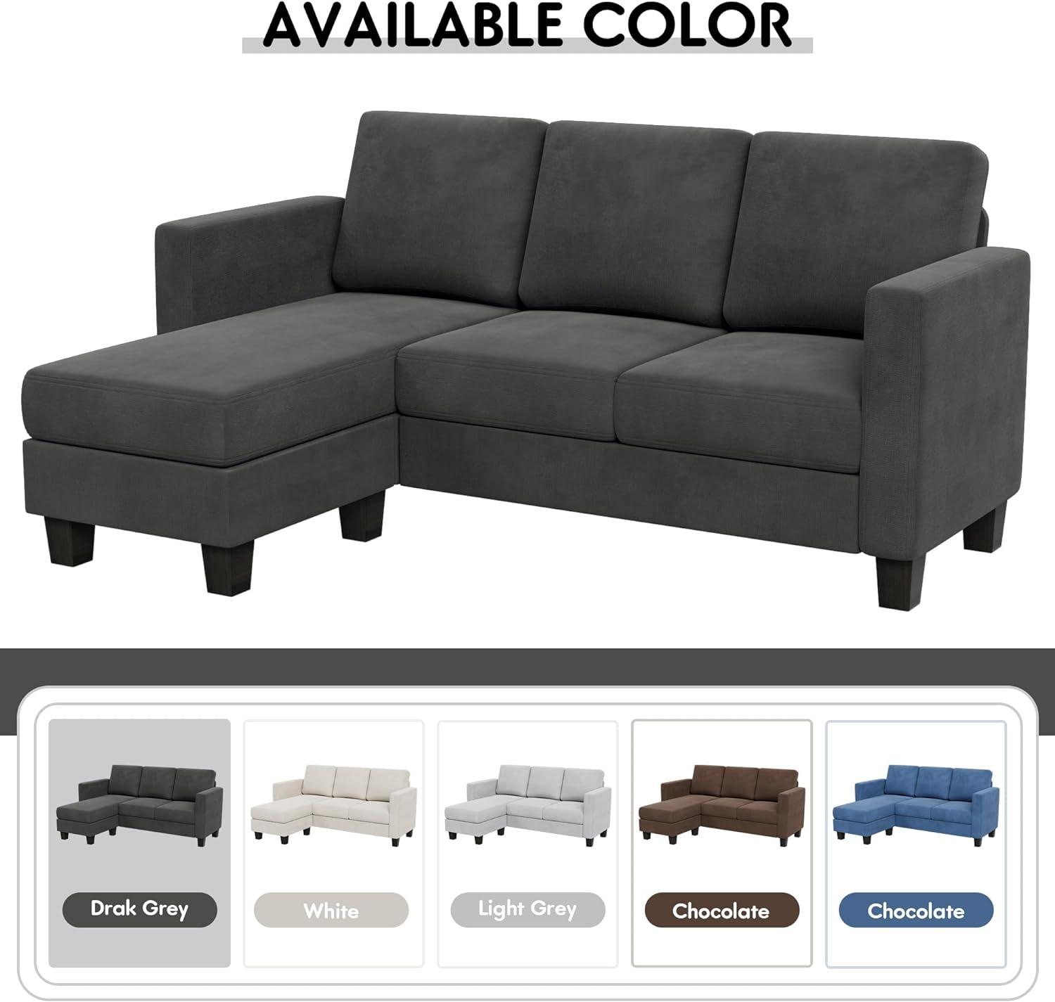 Dark Gray Linen Fabric Convertible Sectional Sofa with Pillow Back