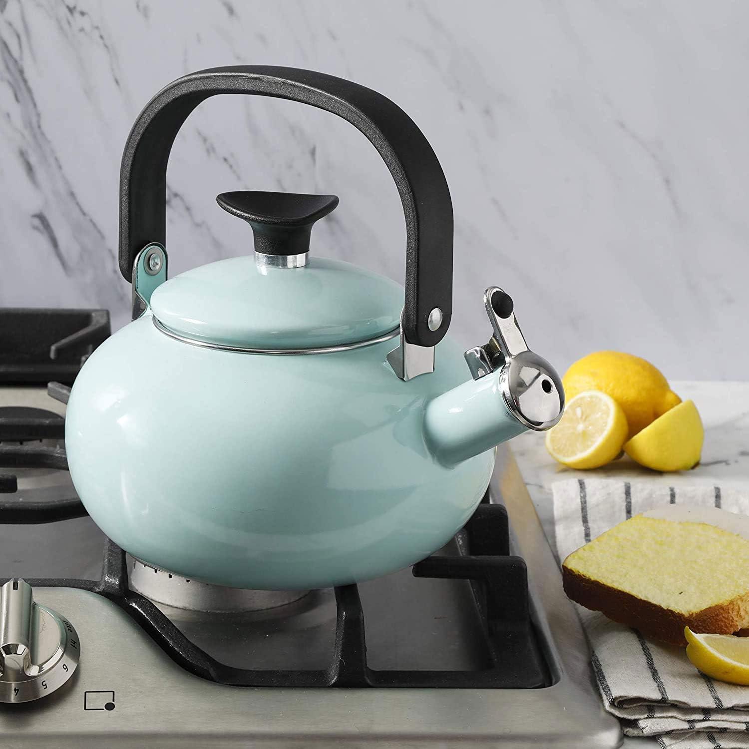 Kenmore 1.5 Qt Broadway Steel Whistling Stove Top Tea Pot Kettle, Glacier Blue