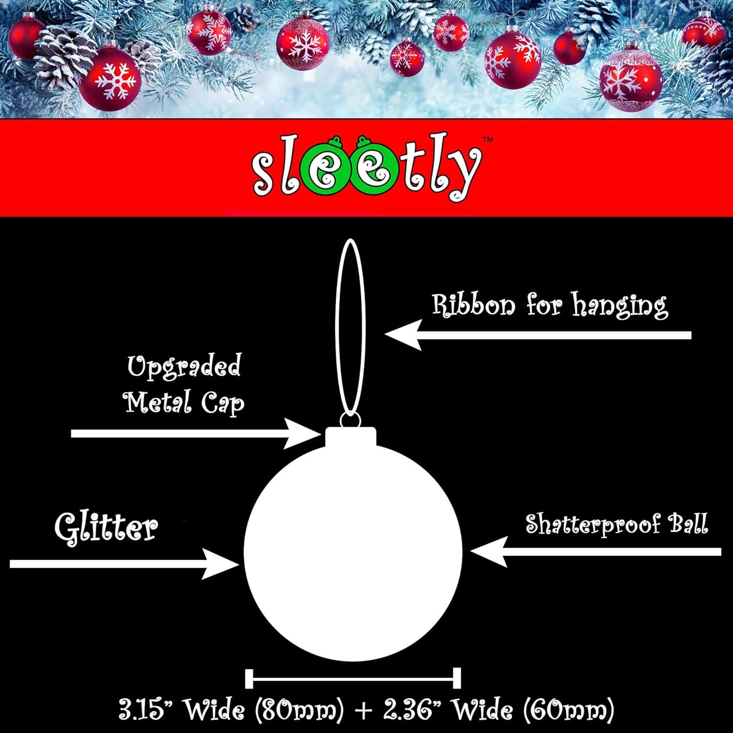 SLEETLY Big Black Ornaments for Farmhouse Christmas Tree Holiday Xmas Decorations for Christmas - Large Shatterproof Plastic 4.72 inch Glitter Snow Balls and Snowflakes, Ornament Set of 8