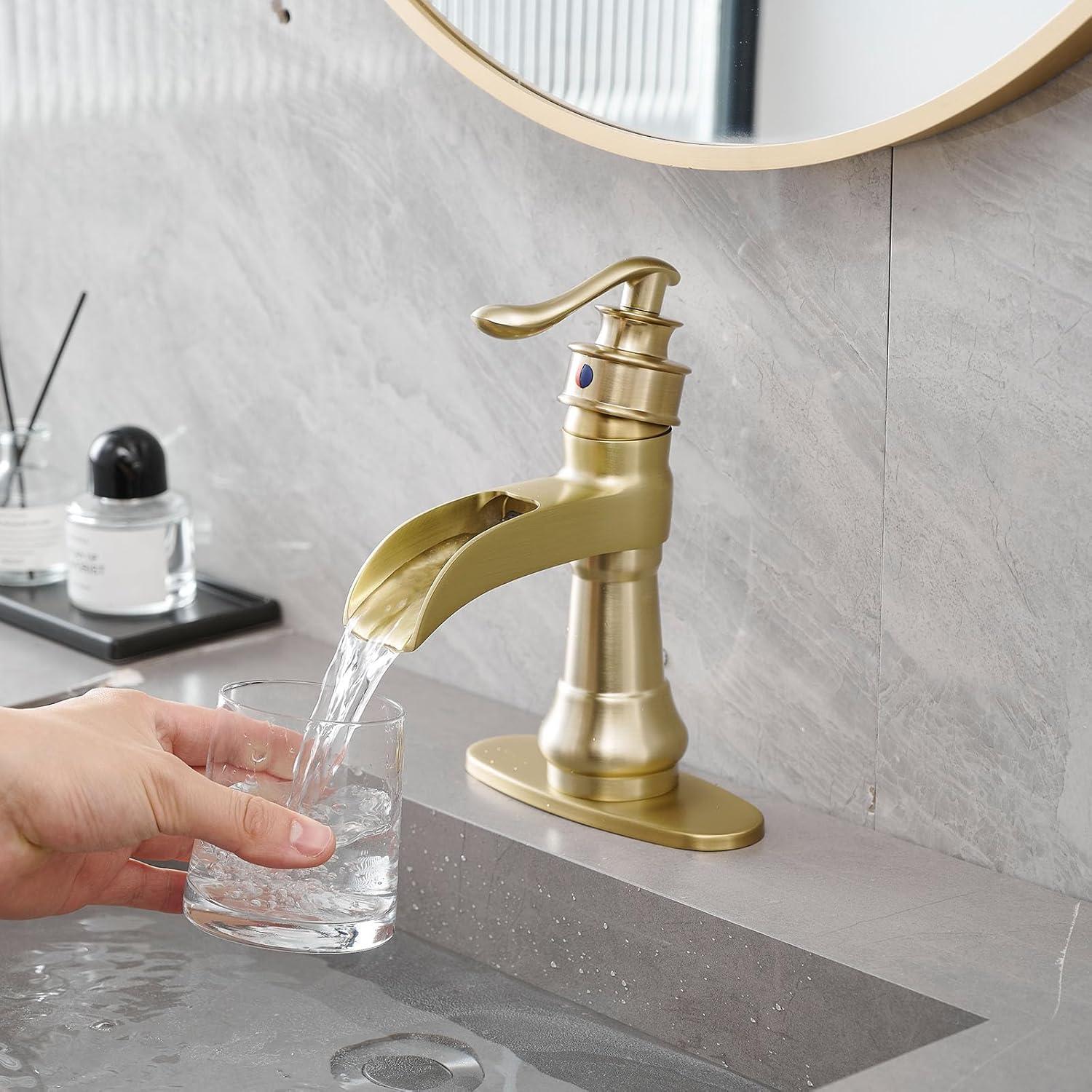 Brushed Gold Waterfall Single Handle Bathroom Faucet