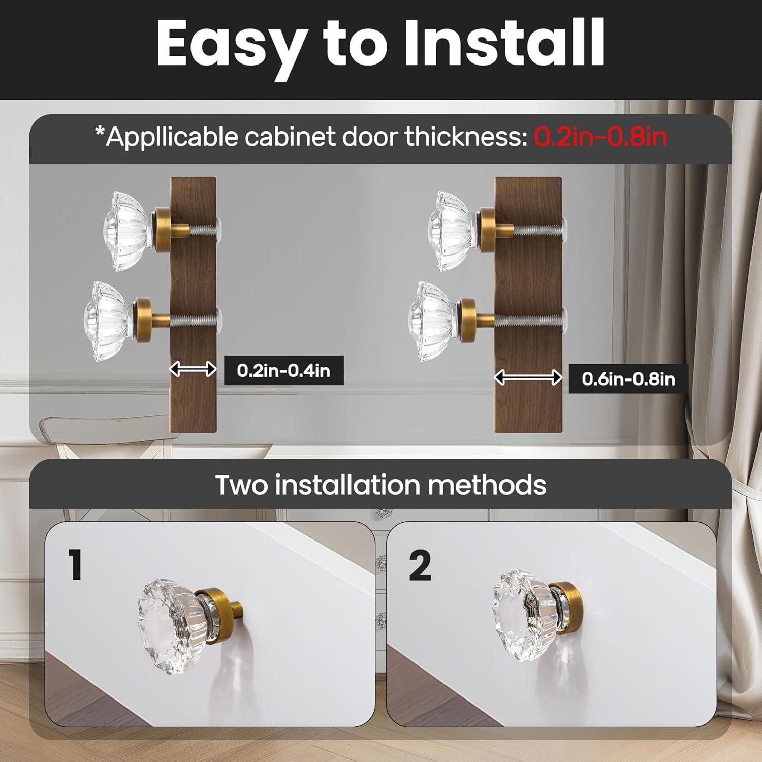 Crystal Knobs for Drawers 8 Pack Brushed Gold Glass Knob, Vintage Cabinet Antique Pulls for Drawer Closet Dresser Cupboard, 1.5 Inch Satin Brass Base Decorative Flower Cabinets Knobs Set Hardware