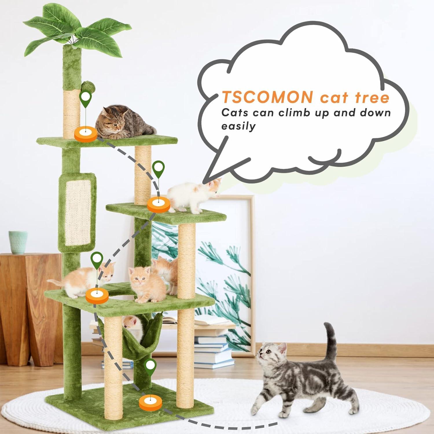 55'' Green Multi-Level Cat Tree with Hammock and Sisal Posts