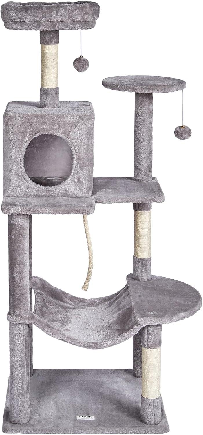 Light Grey 56.2" Cat Tree Tower with Hammock and Condo