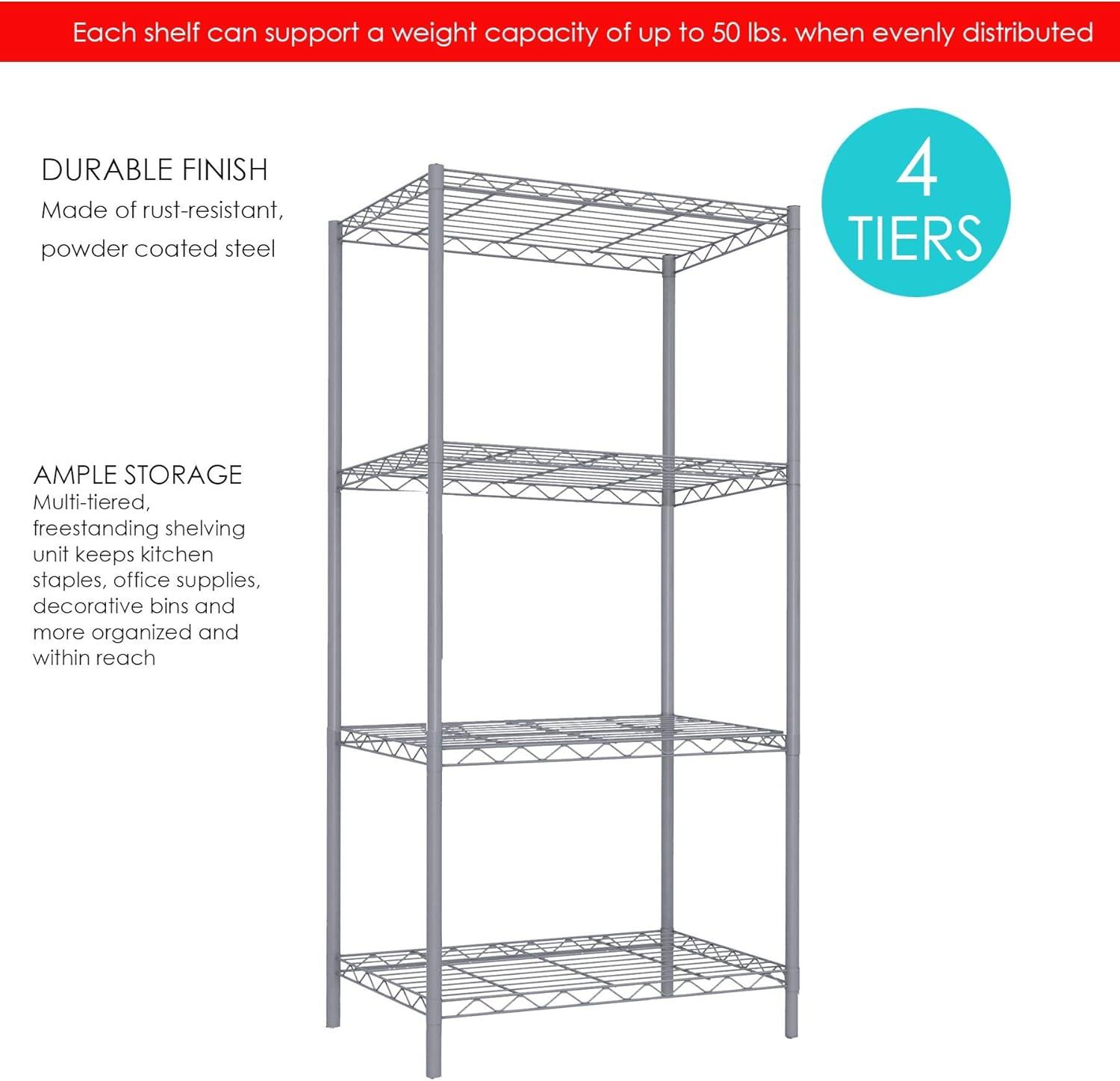 Home Basics 13.8"W X 21"D X 46.5"H 4-Shelf Wire Freestanding Shelves, Grey