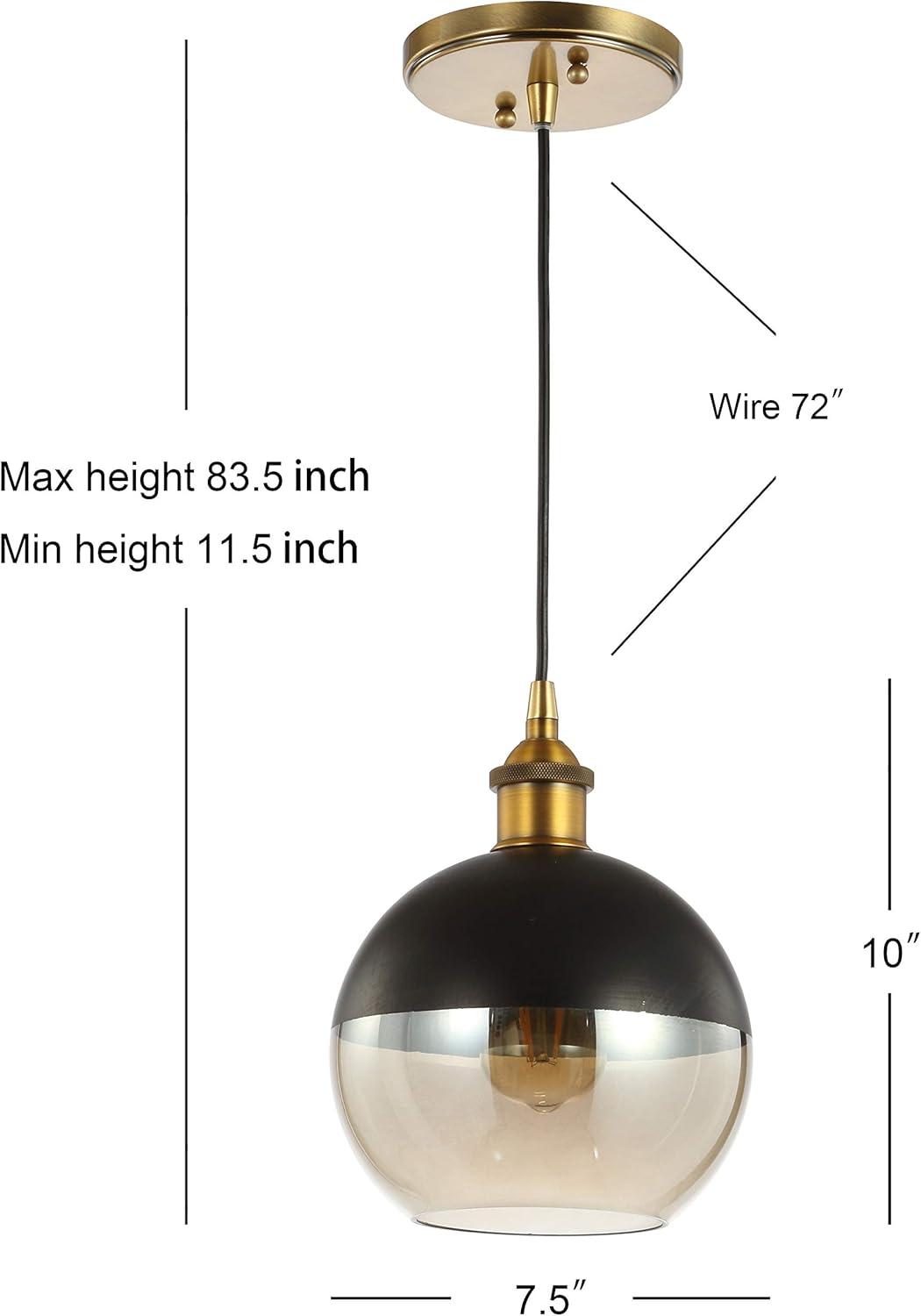 Nixon 7.5" 1-Light MidCentury Modern Metal/Glass Adjustable Drop Globe LED Pendant, Brass Gold/Black