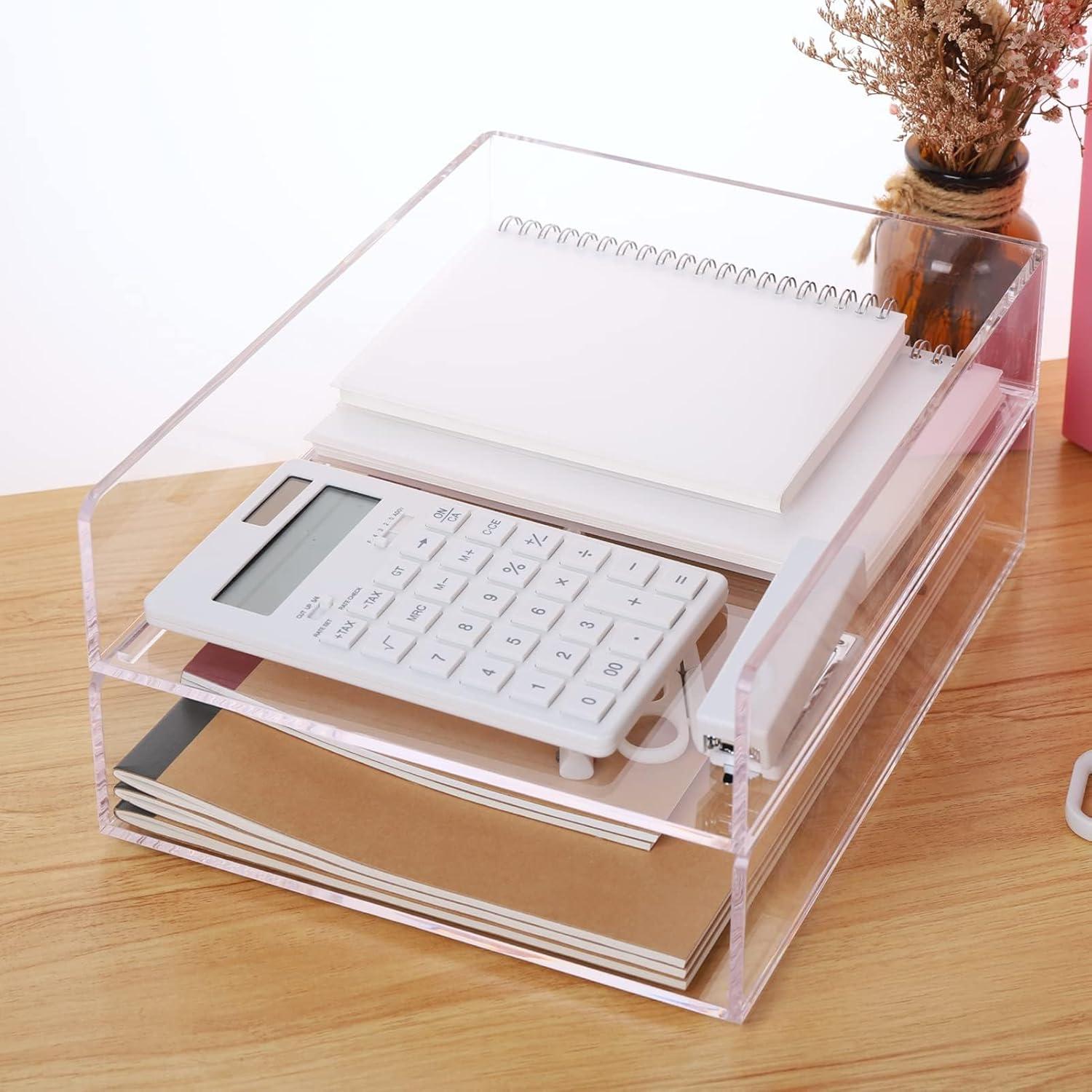 Clear Acrylic Stackable Desk Organizer Tray Set