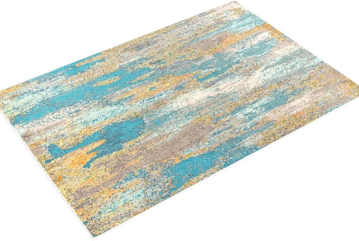 5'x8' Contemporary POP Modern Abstract Vintage Waterfall Area Rug, Blue/Brown/Orange - JONATHAN Y
