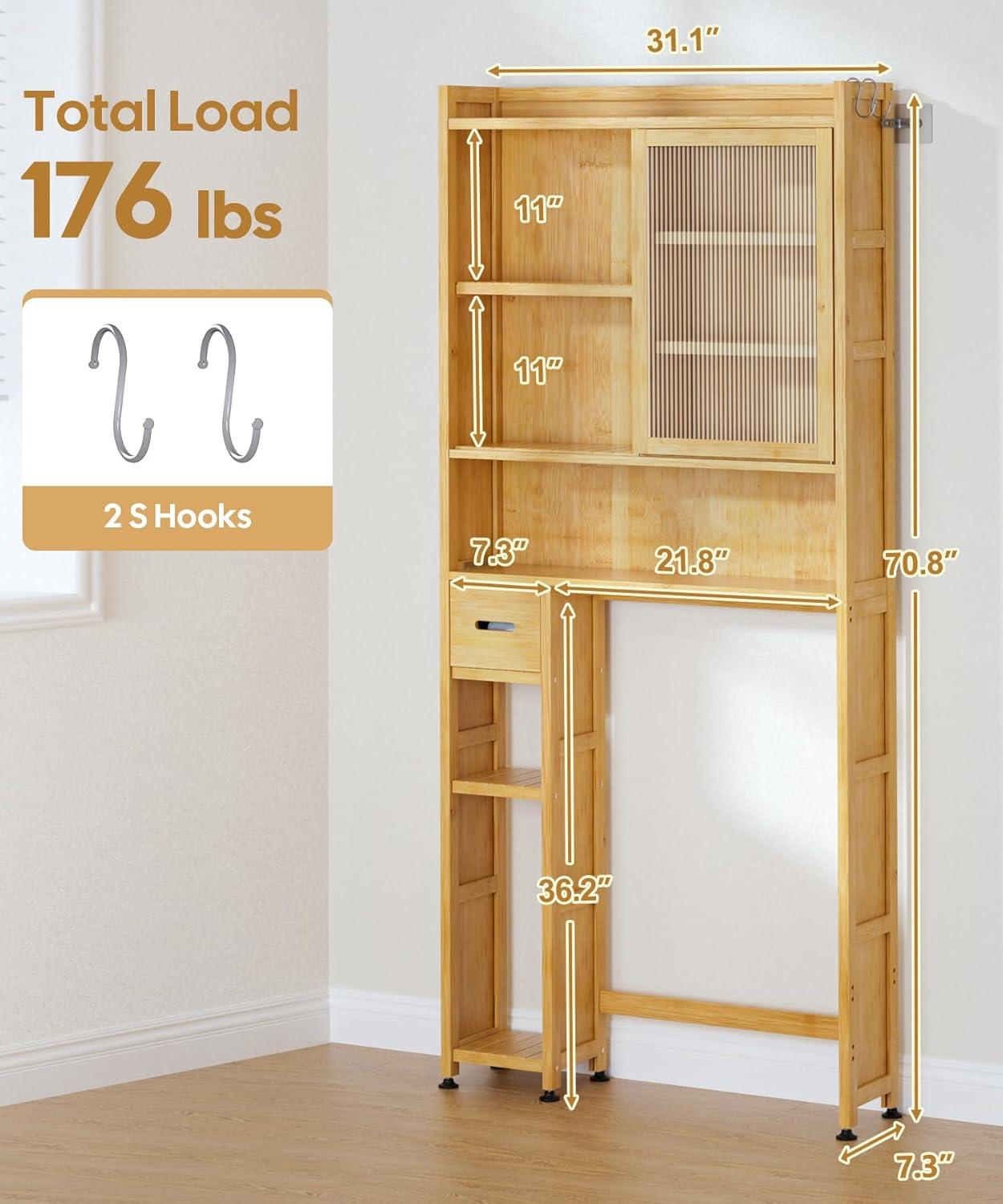 Latitude Run® Over The Toilet Storage Cabinet With Acrylic Door Panel And Paper Towel Drawer, Bamboo Space Saver Shelf, Bathroom Organizer Rack