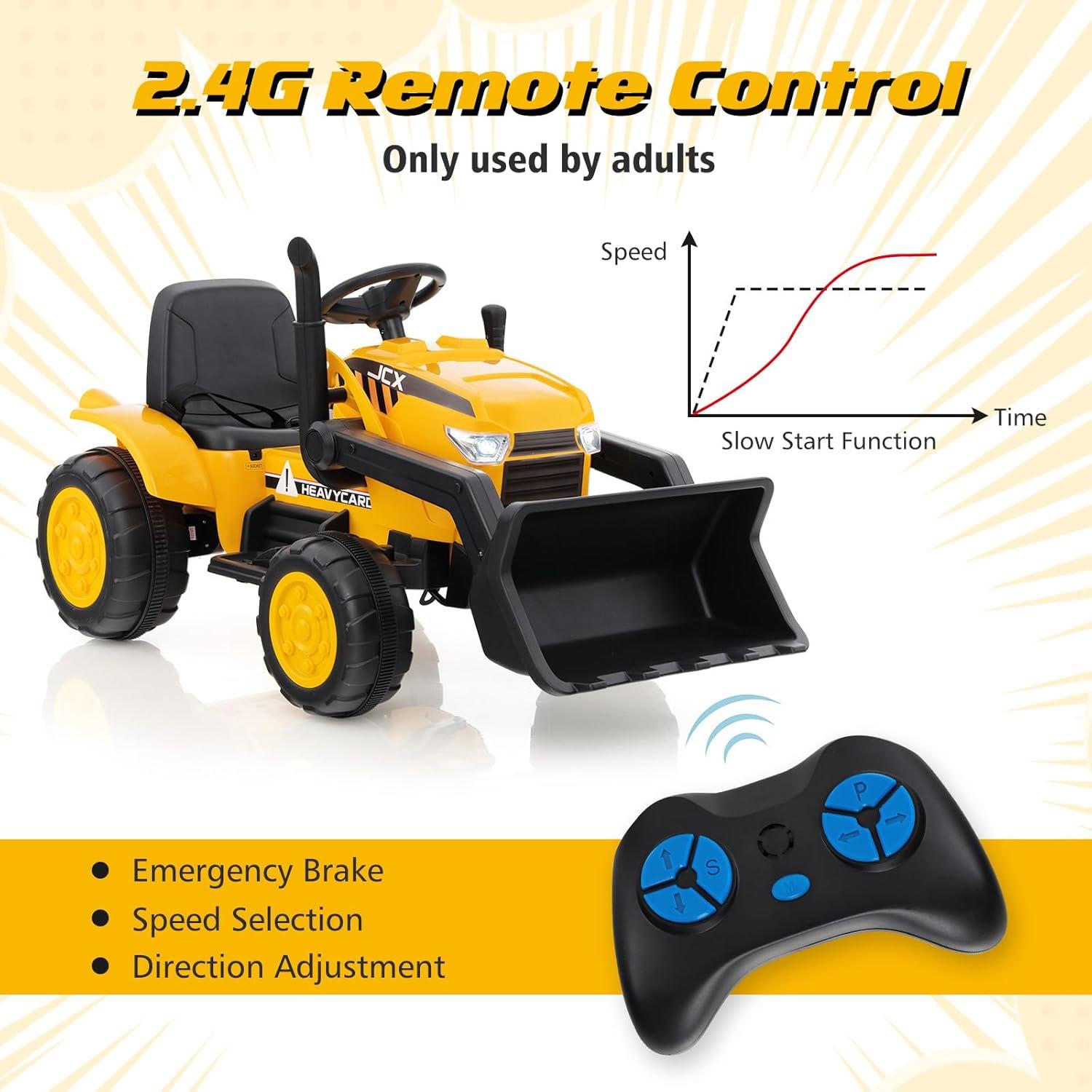 Costway 12V Kids Ride On Excavator Digger Electric Bulldozer Tractor RC with Light & Music