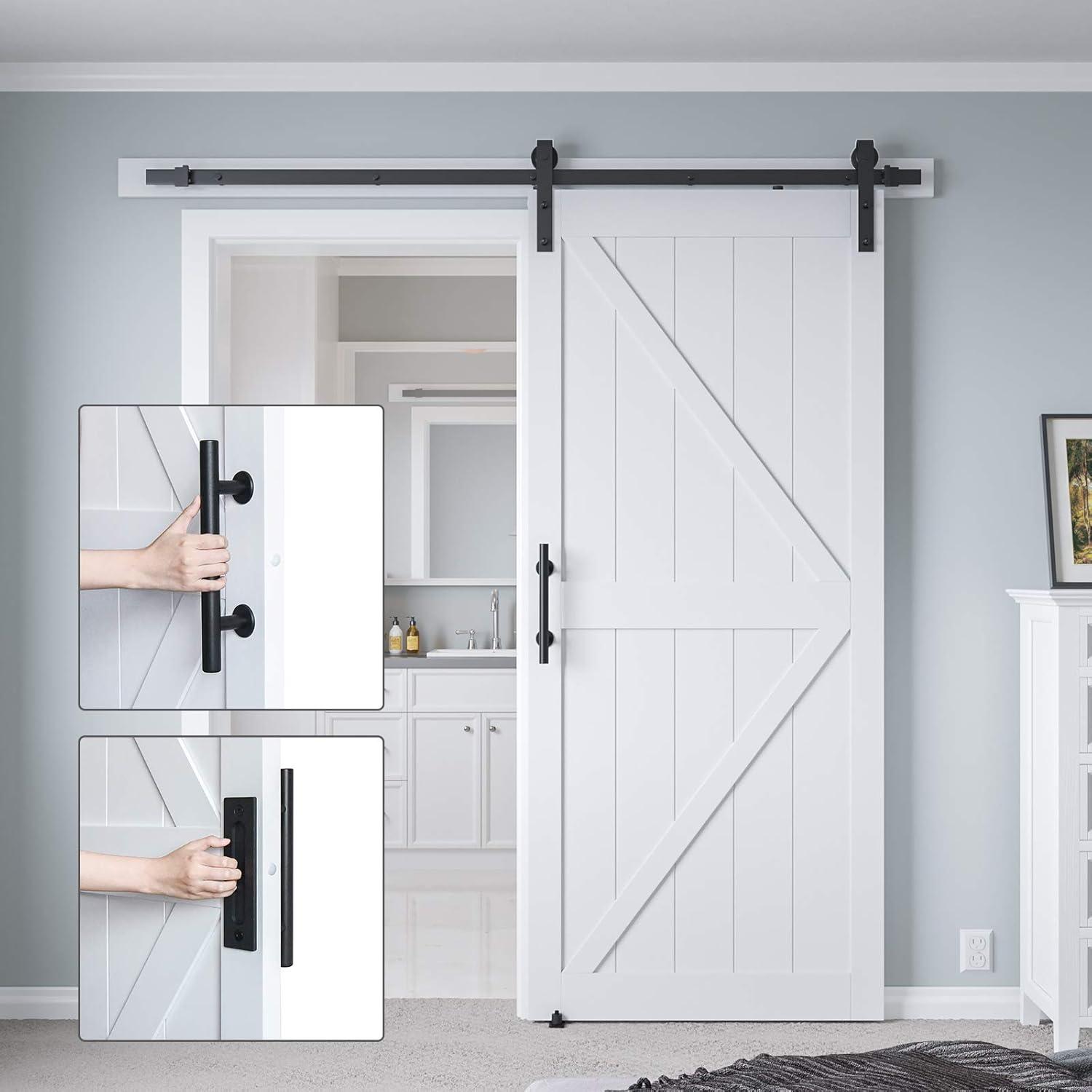 LDB_BUILDING Manufactured Paneled Wood Prefinished Barn Door with Installation Hardware Kit
