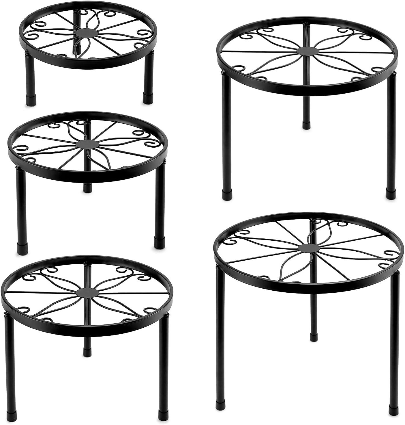 Black Metal Plant Stands Set of 5 with Rustproof Coating