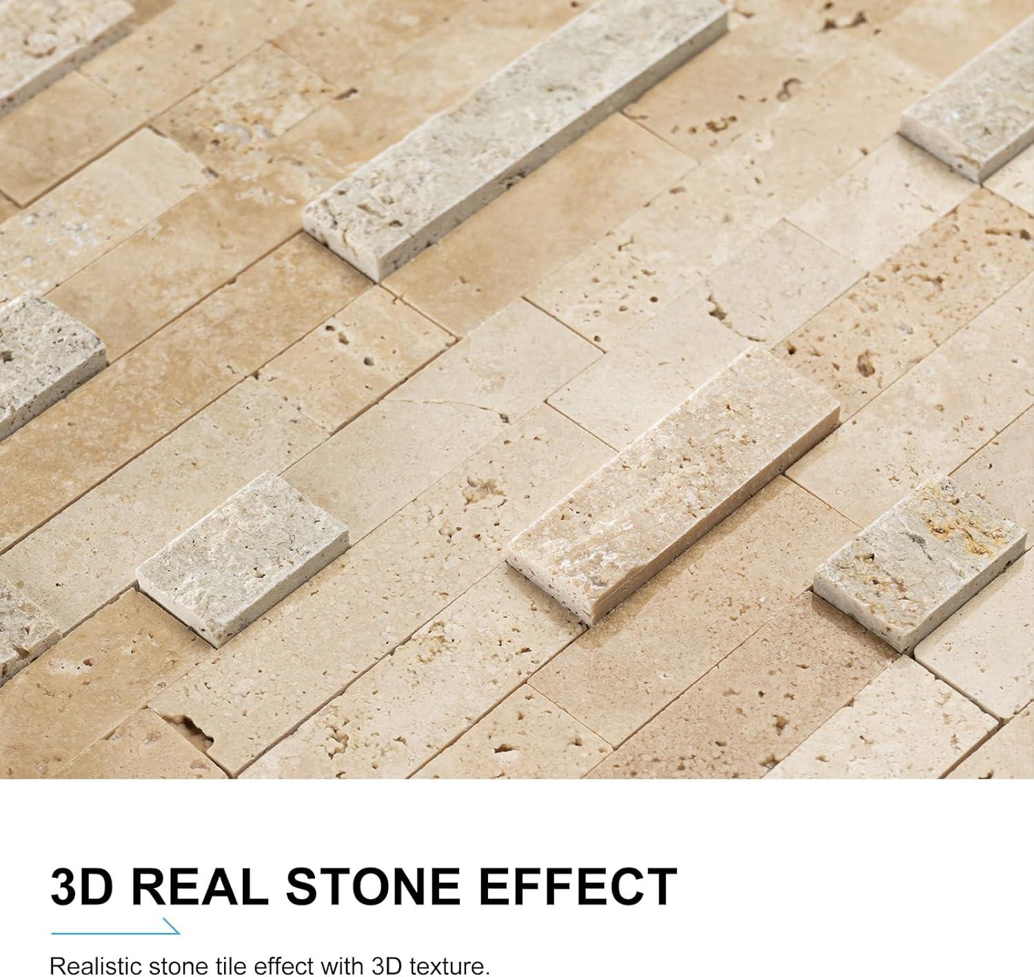 3D 11" x 12" Natural Stone Peel & Stick Mosaic Tile