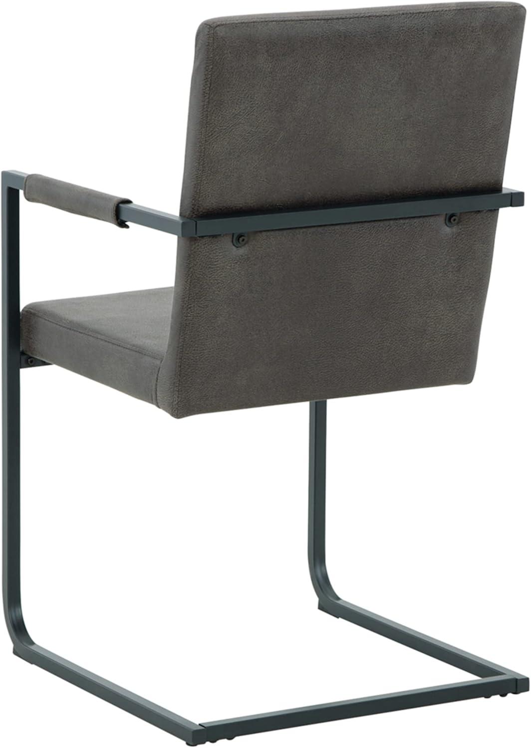 Gray Faux Leather Upholstered Arm Chair with Metal Base