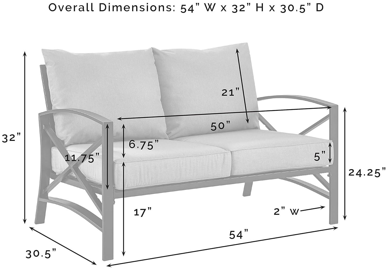 Kaplan Loveseat White/Teal - Crosley: UV-Resistant, Padded Outdoor Sofa with Steel Frame, Seats 2