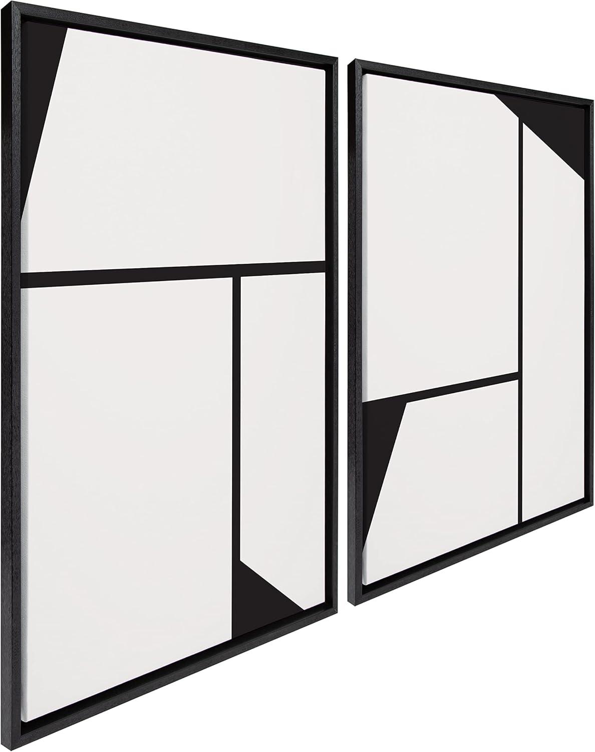 Kate and Laurel Sylvie Sleek Luxe Minimalist Black and White Abstract Framed Canvas Wall Art Set by The Creative Bunch Studio, 2 Piece 23x33 Black, Simple Minimal Art Set for Wall